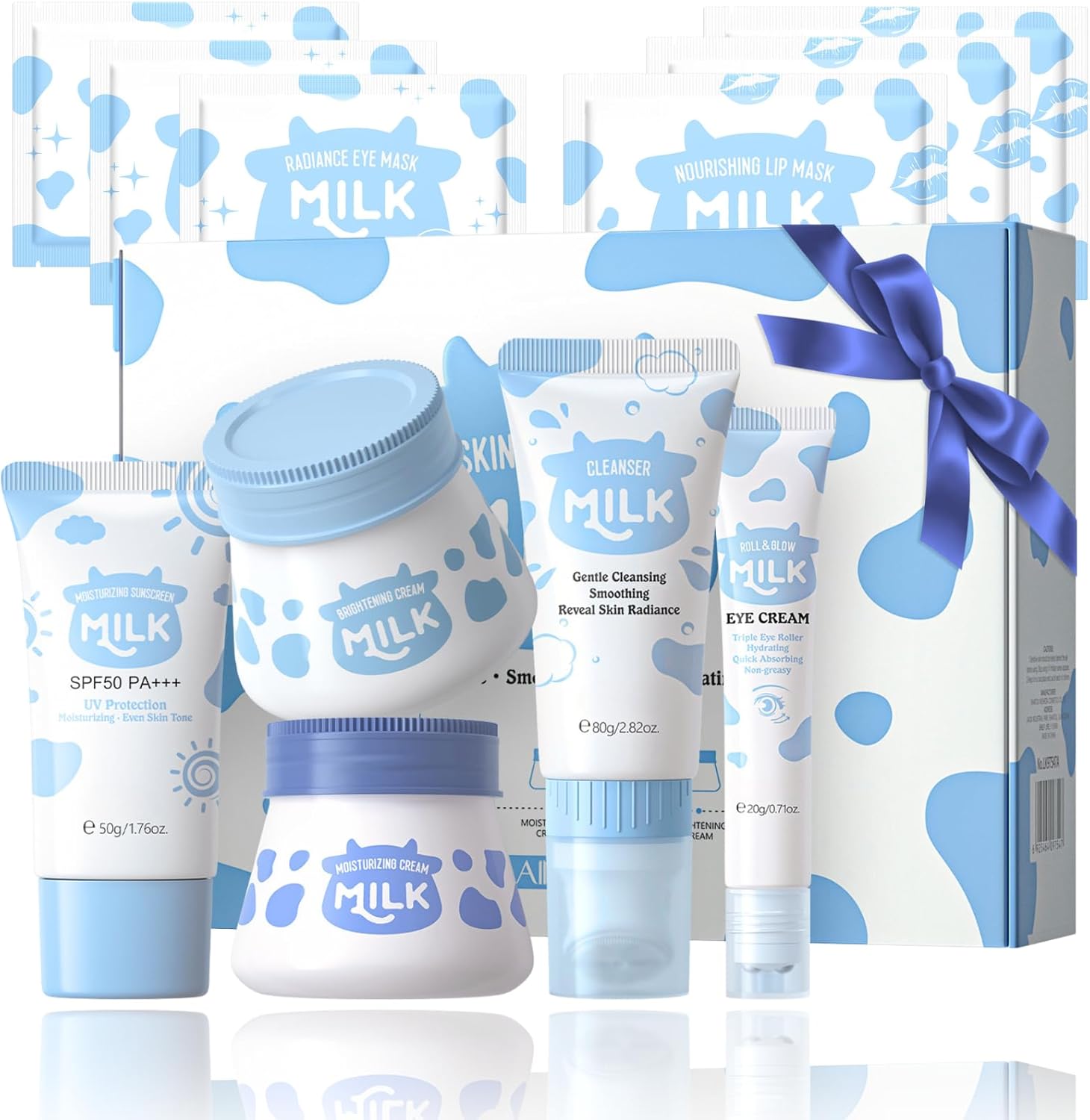 11-Piece Milk Skincare Set for Teenagers Girls & Women– Milk Skincare Set for Kids with Cleanser,Toner,Serum,Eye Cream & Moisturiser,Sunscreen,Eye & Lip Masks, Korean Skin care Sets for Glowing Skin