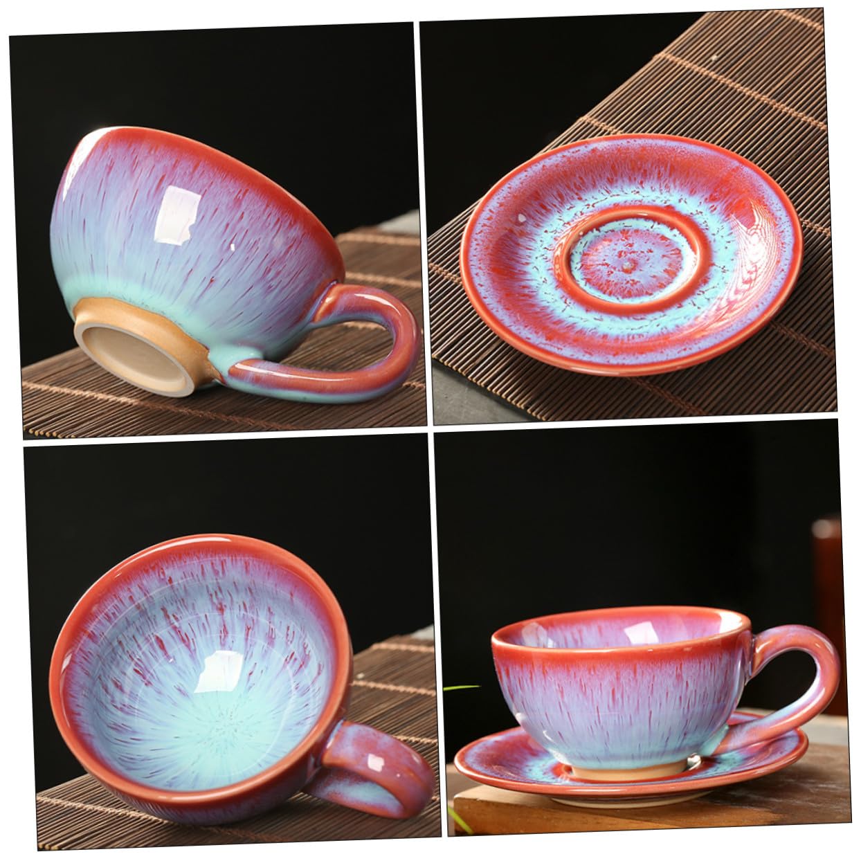 Juego de Taza y Platillo de Cerámica Roja Taza de Café con Plato Diseño Europeo para Hogar y Oficina Set Versátil para Bebidas Calientes y Frías