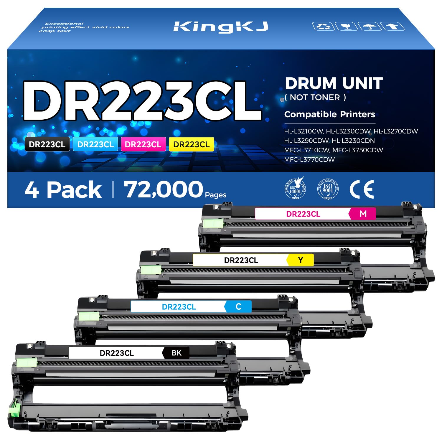 DR223CL DR-223CL Drum Unit (Not Toner)Set 4-Pack Replacement Compatible for Brother DR-223CL Imaging Drum HL-L3270CDW HL-L3210CW MFC-L3770CDW HL-L3290CDW MFC-L3750CDW L3710CW L3230CDW L3230CDN Printer
