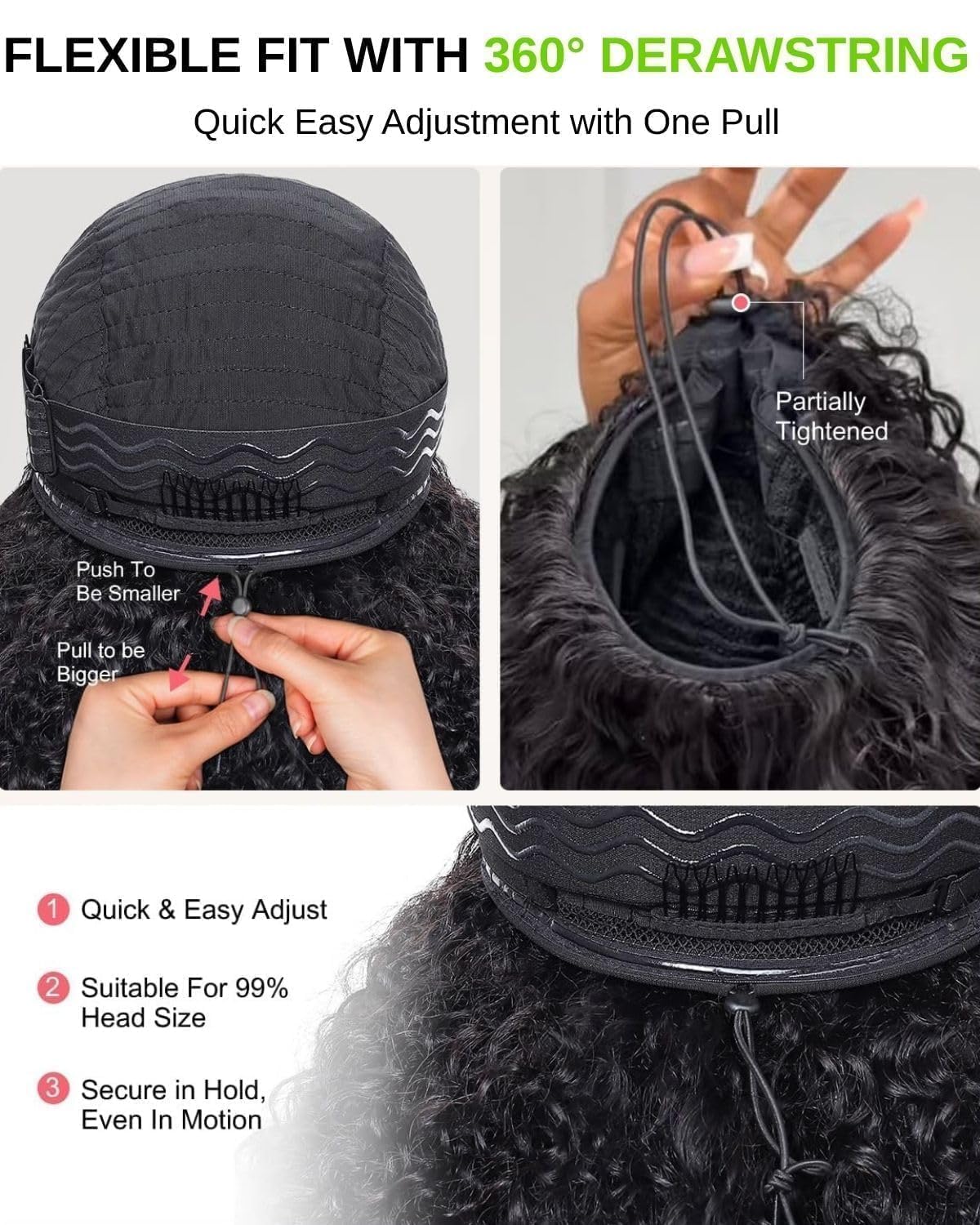 Half Wig Human Hair Perruque Demi Tete Cheveux Humain Kinky Curly Perruque Sans Colle Bandeau 200% Density 3 In 1 Half Wigs With Drawstring Seamless Clip Couleur Naturelle 14 Pouces