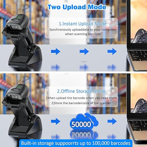 Miniatura 6 de Symcode Escáner de código de barras QR industrial Bluetooth con soporte de carga inalámbrico, escáner de código de barras inalámbrico 2D 1D