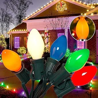 25ft C7 LED Christmas Lights - Multicolor Vintage String Lights For Outdoor Holiday Decor