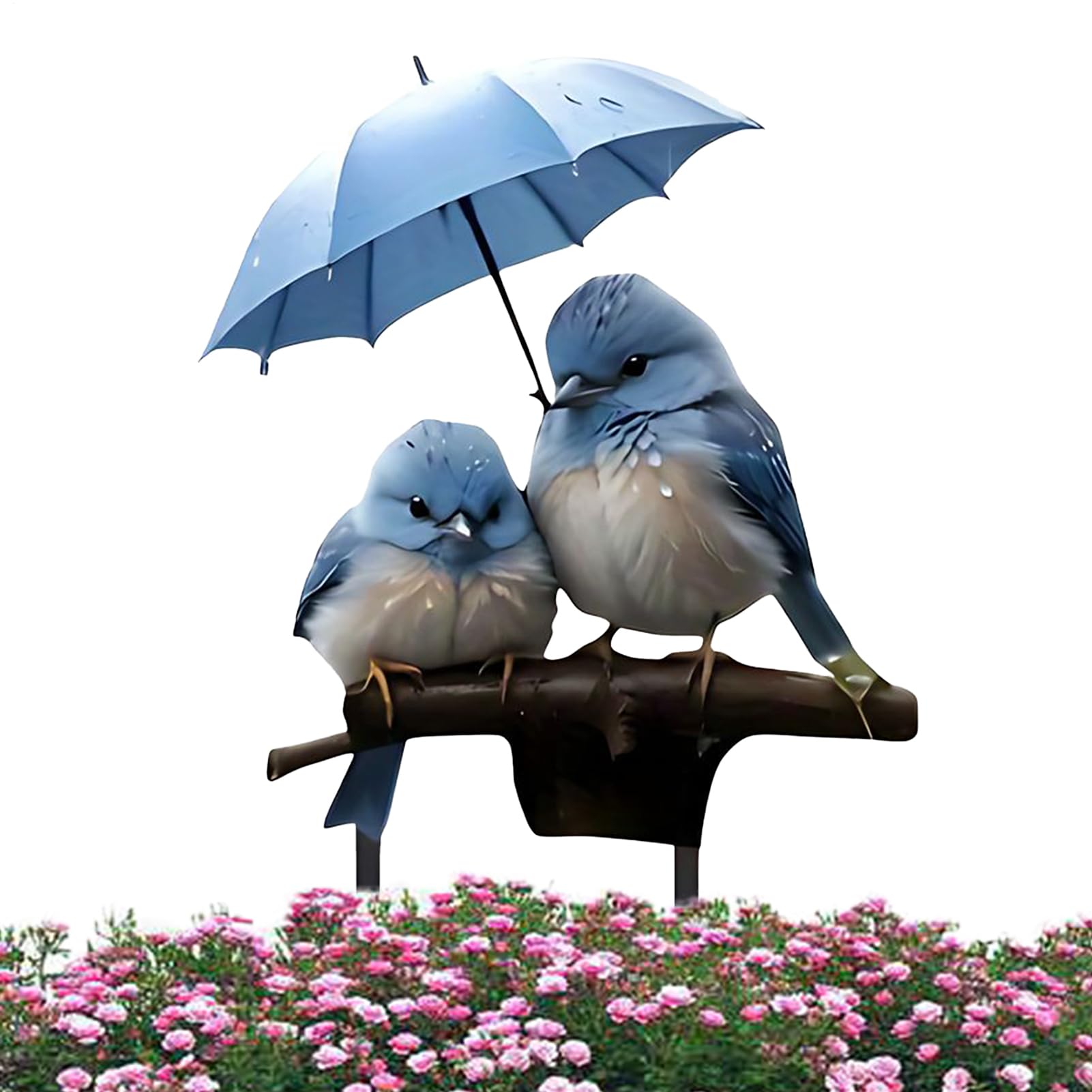 Decorative Plant Stakes | Acrylic 2D Flowerpot Decoration - Weatherproof Blue Bird with Umbrella Plant Stakes for Lawn Patio Front Yard Backyard Path Sign