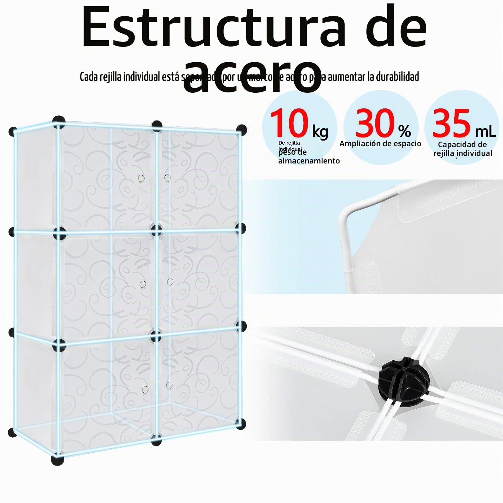 LARS360 Armario con estanterías para montar en casa mediante inserción en ranuras, de plástico, portátil, plegable, con puertas (6 cubos)