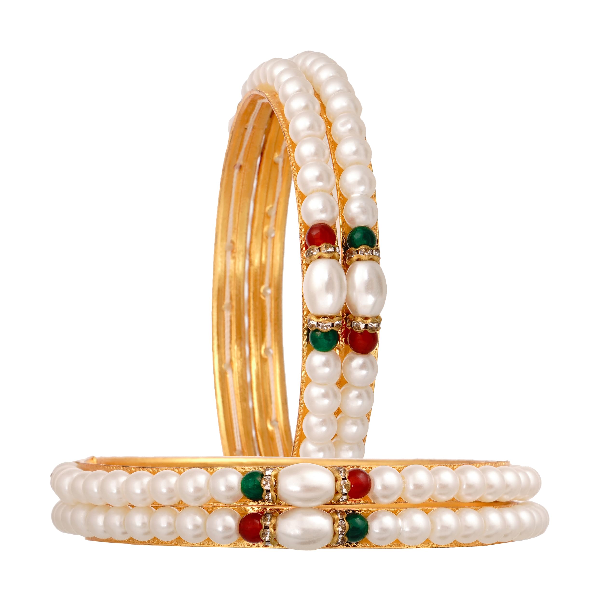 Elegant Gold-Plated Pearl Bangles for Women - Set of 4-image-35
