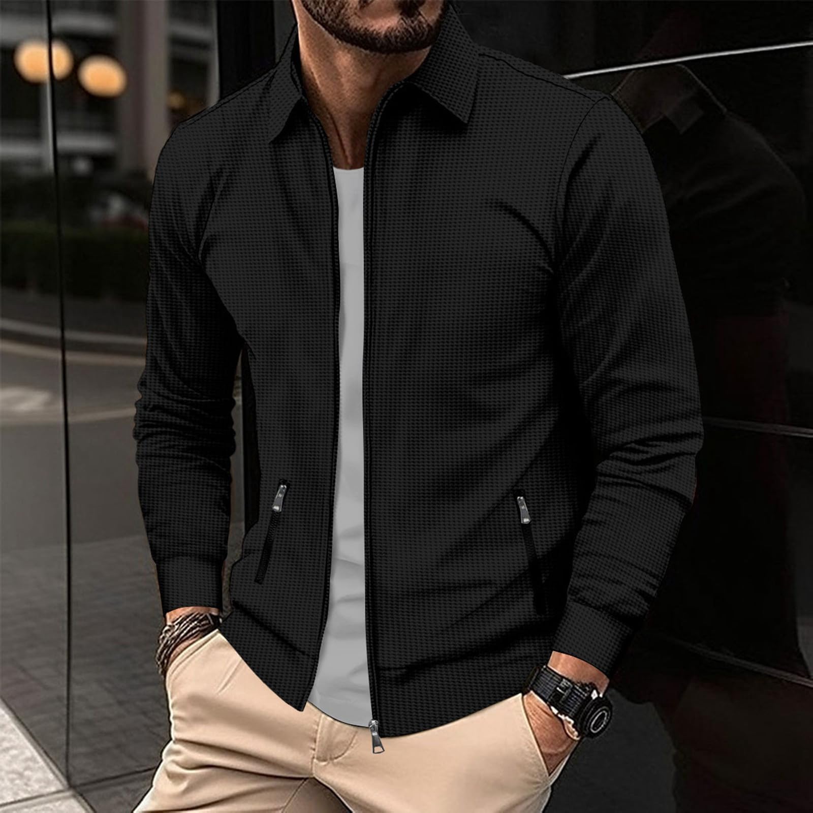 Veste Homme Habillé Été Léger pour Printemps mi Saison Été Zippée d'Extérieur Veste Aviateur Fines Baseball Décontracté Résistante à Col Montant Jacket Automne Sport