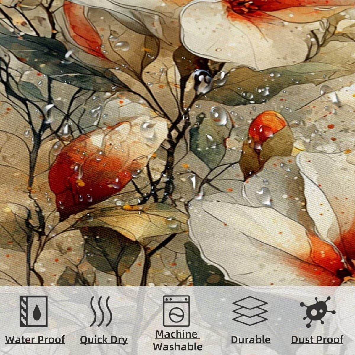 Beżowe zasłony prysznicowe do łazienki, bardzo długa zasłona prysznicowa 240 x 200 cm, retro zasłony łazienkowe, obciążony brzeg, wodoodporna tkanina poliestrowa z 12 plastikowymi haczykami do wanny