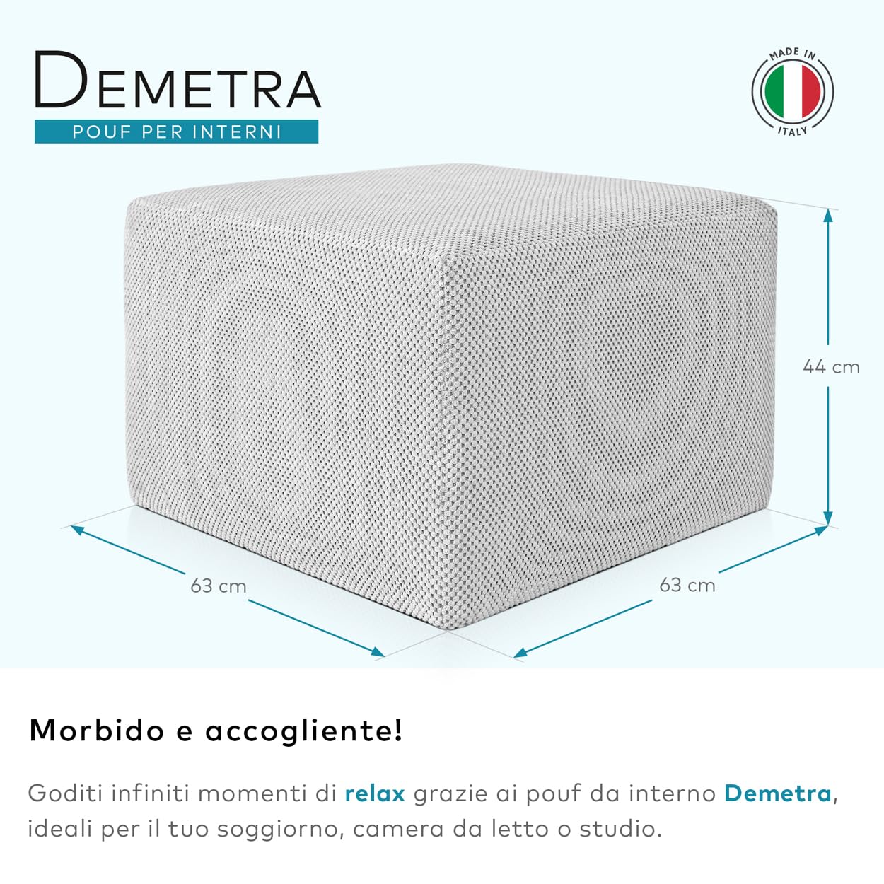Deshome - Pouf poggiapiedi divano 63x63x44 cm stoffa idrorepellente effetto velluto: Pouf design moderno divano soggiorno camera da letto Puff poggiapiedi Pouffe salotto Demetra Blu