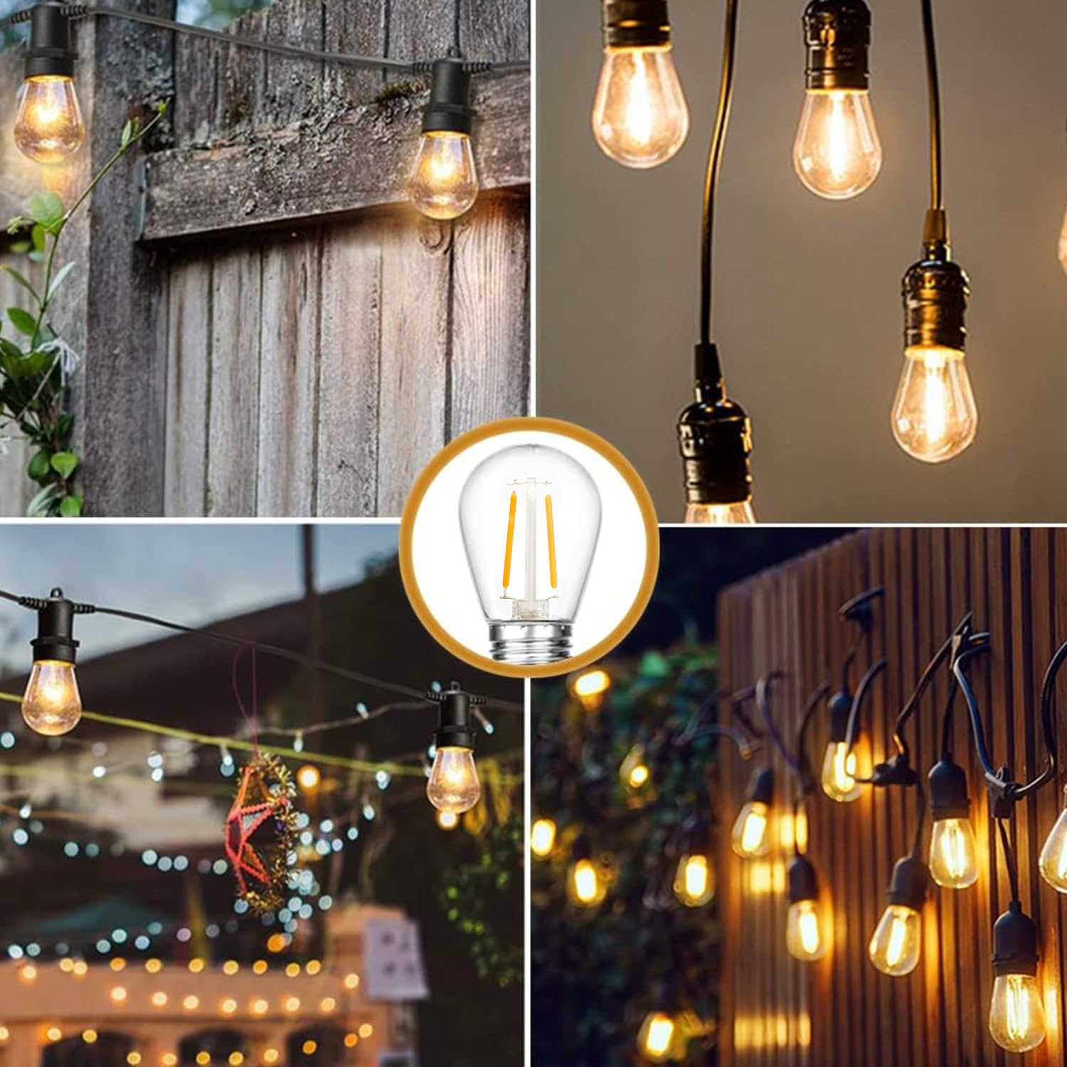 S14 Lampadine a filamento LED 2W, Lampadina Edison in plastica bianca calda 2200K equivalente a 40W incandescenza, E27 130LM per sostituzione lampadine per luci esterne impermeabili, 25 pezzi