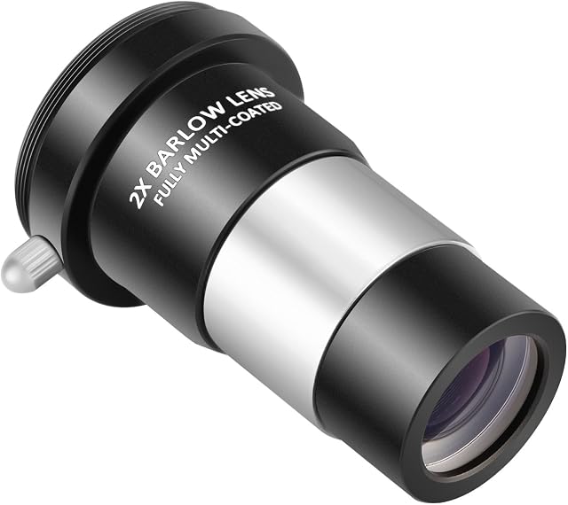 NEEWER 2X Barlow Lens for Telescope Eyepiece, 1.25 Multi-Coated Metal Lens to Double Magnify Eyepieces with M42 Thread to Connect to DSLR or SLR Camera
