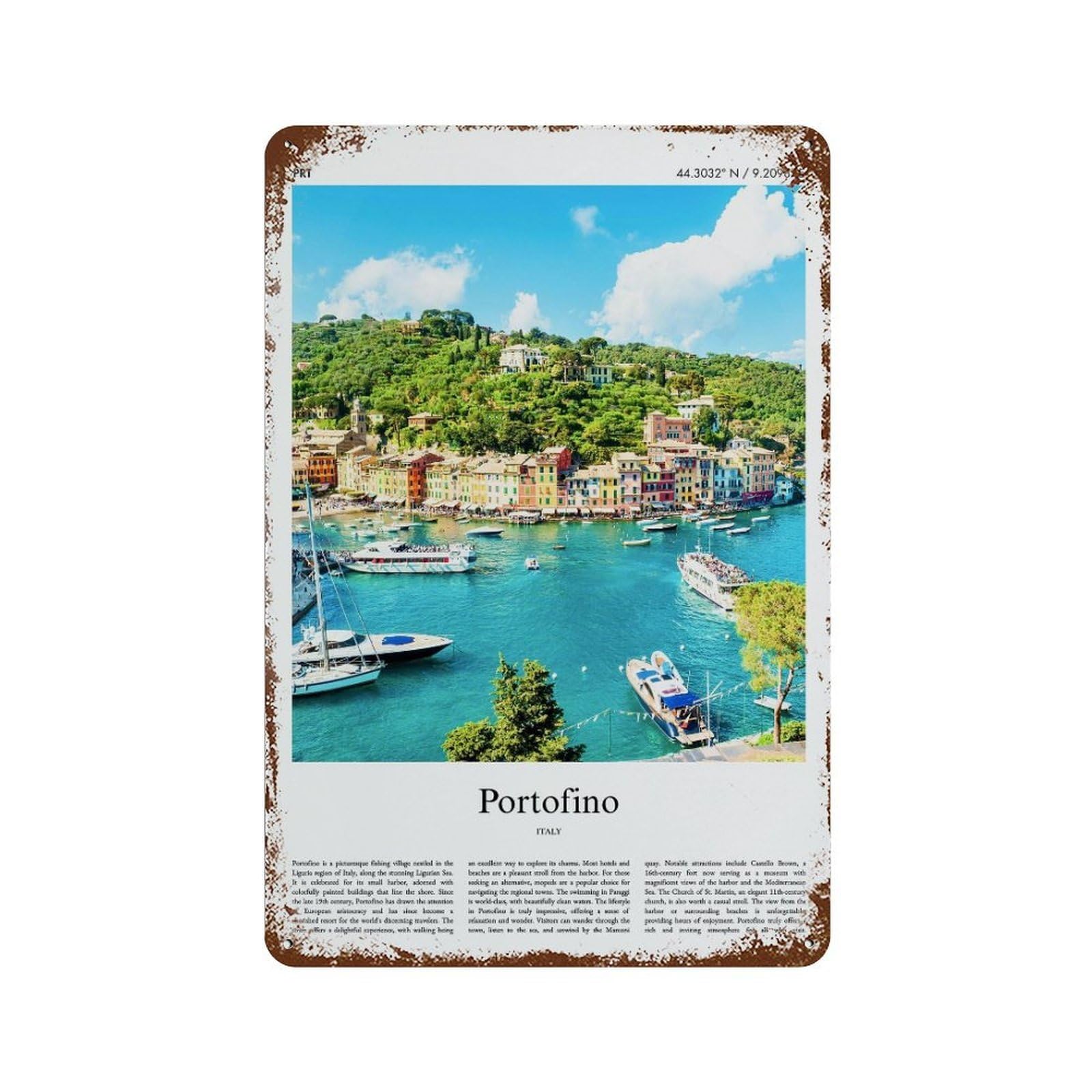 xiaoxiaoshen Portofino Italy City Scenery Wall Decor Art Metal Tin Poster Modern Home Decor Art Home Bar Shop Decorations Vintage Sign 30x20cm