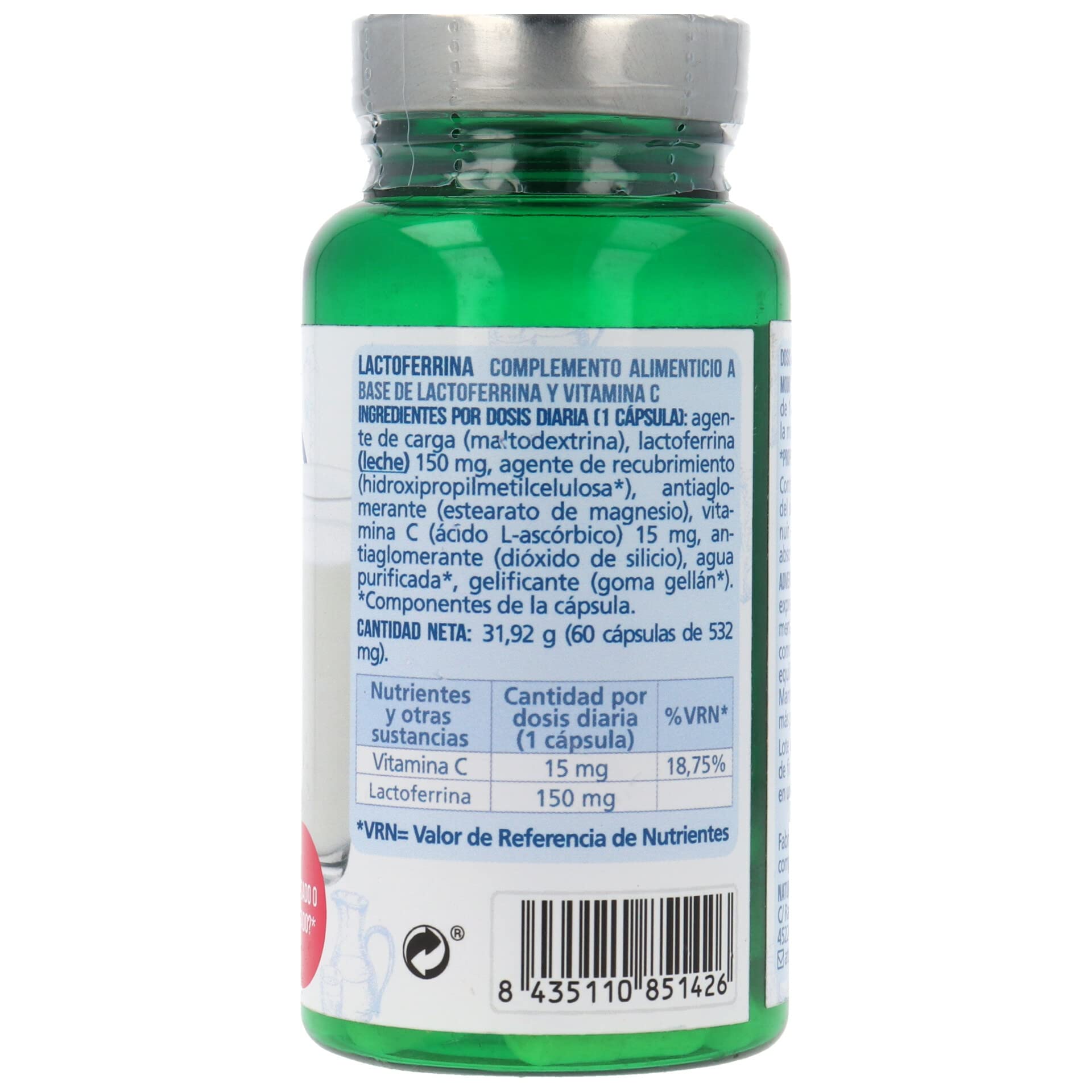 Naturlider - Lactoferrina - Complemento alimenticio a base de Lactoferrina y Vitamina C - 60 Cápsulas