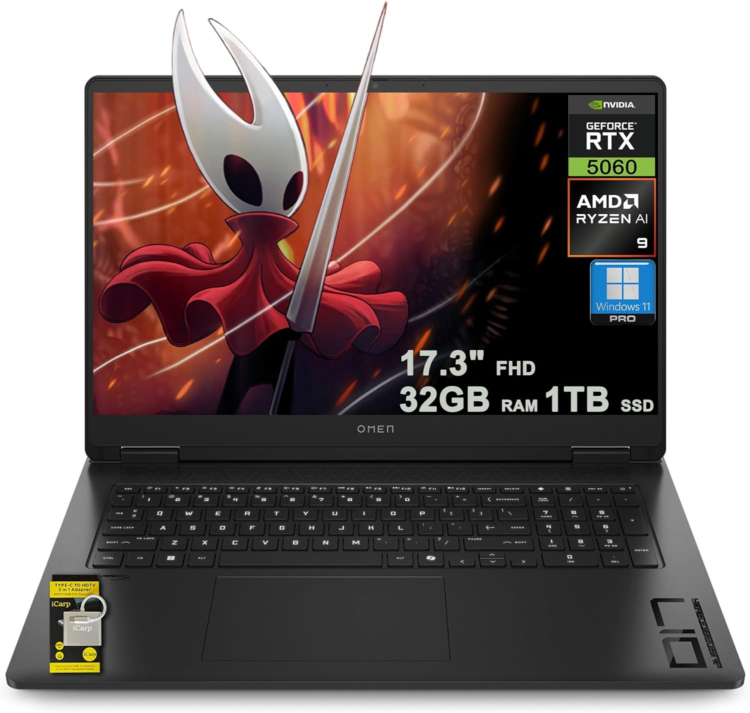 HP Omen 17 Gaming AI Laptop 17.3" FHD IPS 144Hz (100% sRGB) AMD Zen 5 10-core Ryzen AI 9 365 (Up to 50 Tops) 32GB RAM 1TB SSD GeForce RTX 5060 (Up to 572 AI Tops) RGB Backlit HyperX Win11Pro ICP Hub