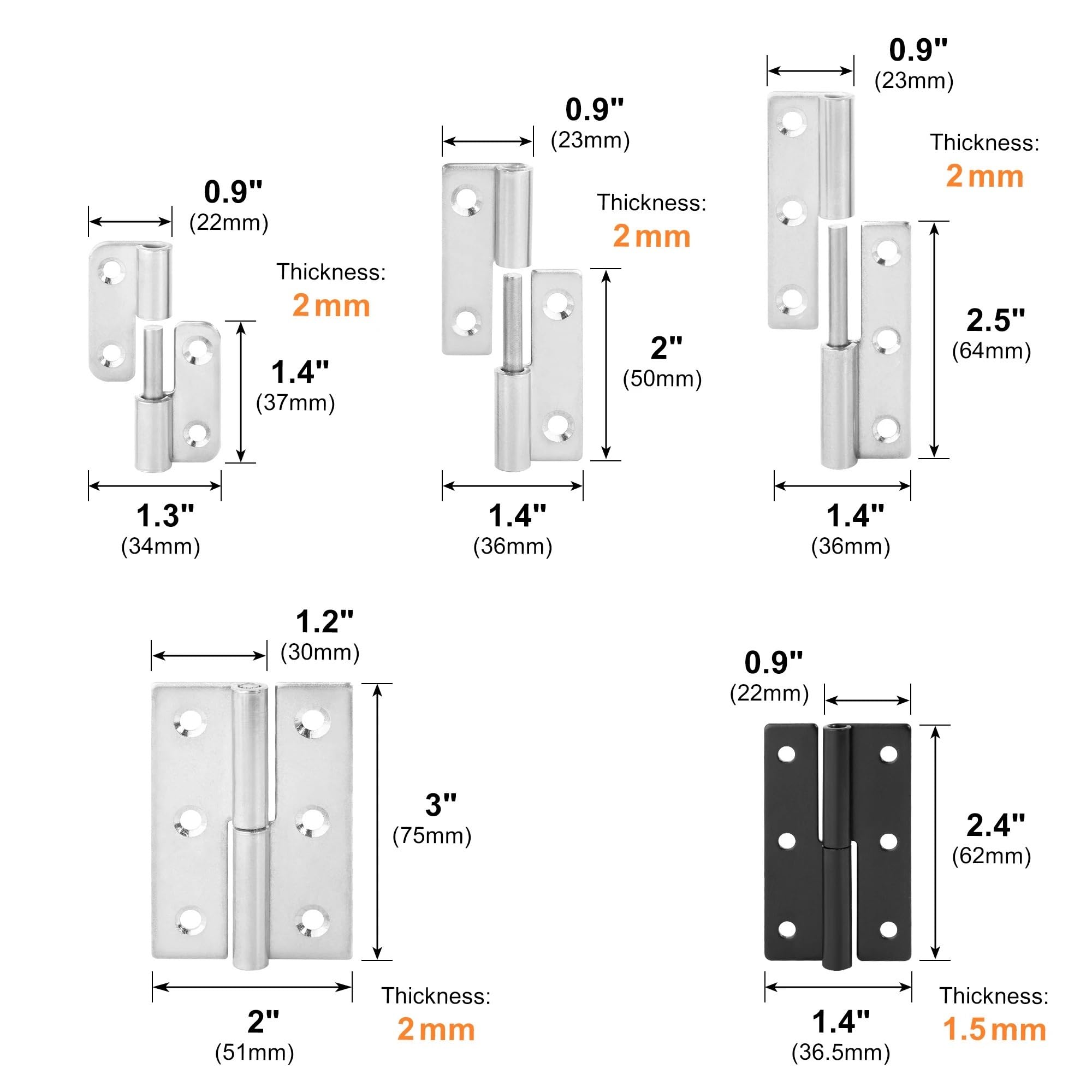 Bisagra desmontable de acero inoxidable de 2 uds., bisagras de puerta de muebles de madera extraíbles negras de 270 grados for armario, caja de armario(Black 62mm Left)
