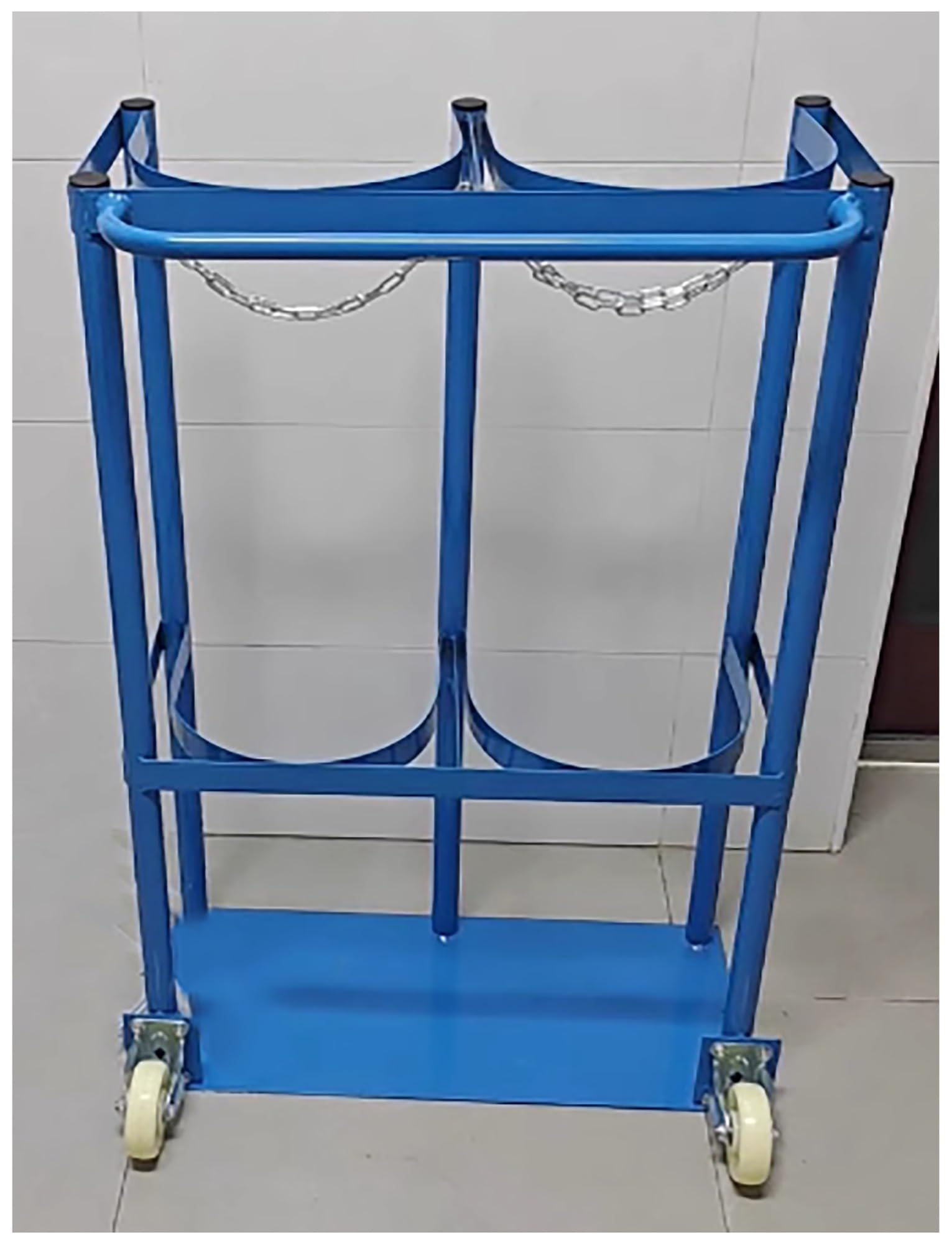 ASerZenith Oxygen Tank Cart, Rolling Cylinder Holder, Vertical Storage Rack For 40L Tanks, Durable Gas Cylinder Carrier, Portable Oxygen Tank Trolley,Blue-100X60X30Cm