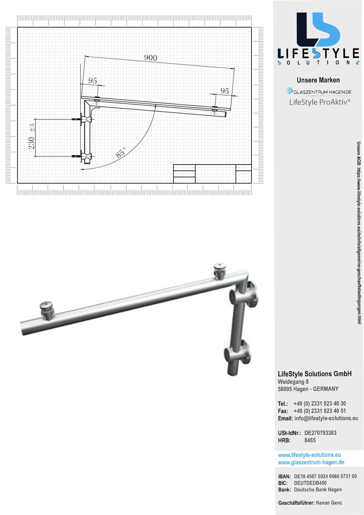 Glaszentrum Hagen - Glasvordach Vordach Pavillion Türvordach Markise Haustürvordach VSG-Glas inkl. Edelstahlhalter (Typ - L, 200x90cm)