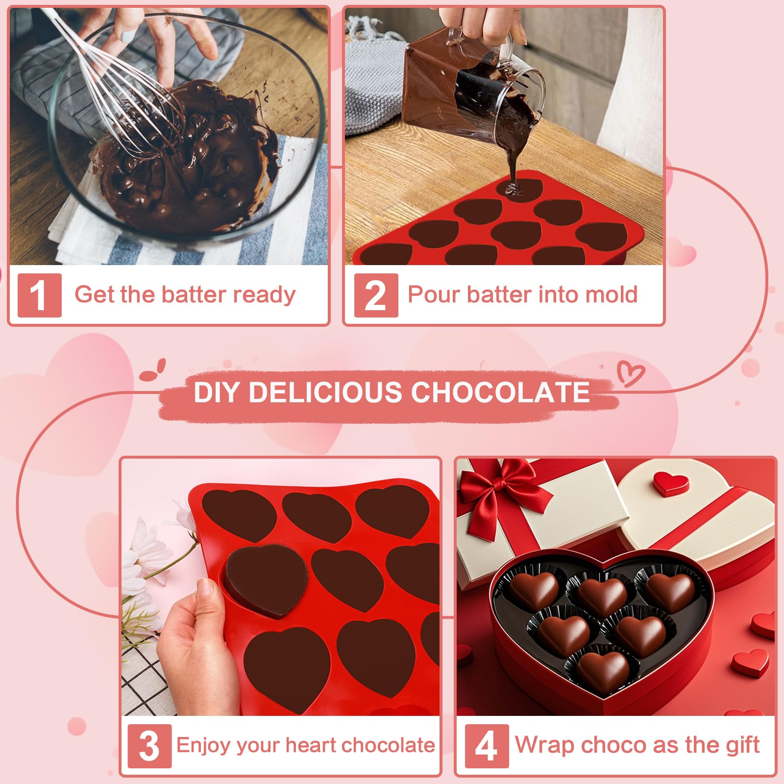 3 stampi in silicone a forma di cuore con 12 cavità a forma di cuore, per cioccolato, sapone, mini muffin, San Valentino, per sapone, cioccolato, gelatina, caramelle (rosso, viola, rosa)