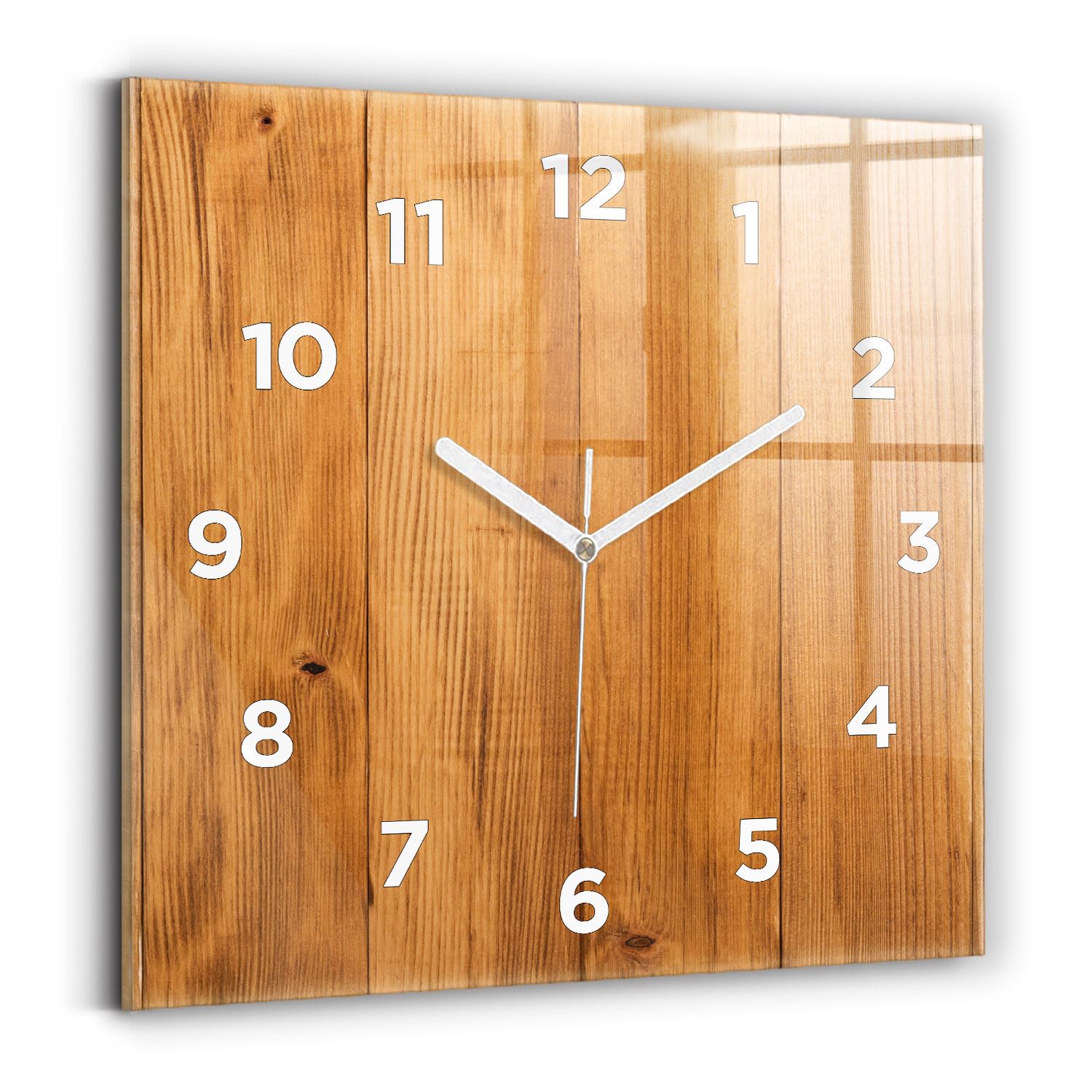 Horloge murale moderne Wallfluent 30x30 cm carrée en bois silencieuse