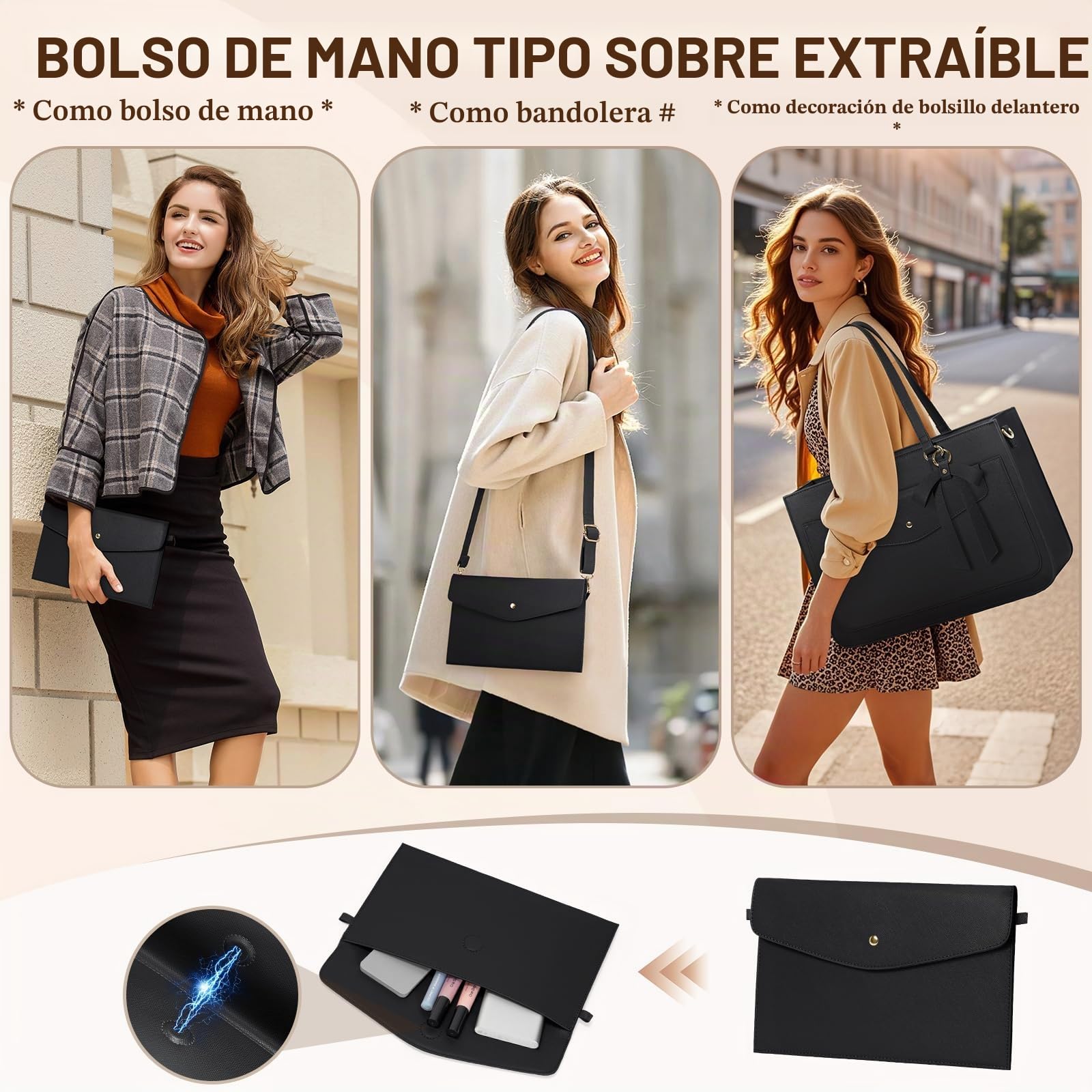 RAINSMORE Bolso Mujer Grande con Clutch Bolsos Universidad Bolso Ordenador Portatil 15.6 Pulgadas Bolsa Trabajo Bolsos Shopper Impermeable