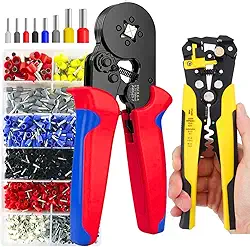 Kit Alicate de Crimpar Automático e Descascador Decapador de Fio Cabo elétrico com 1200 Terminal Tubular ilhós
