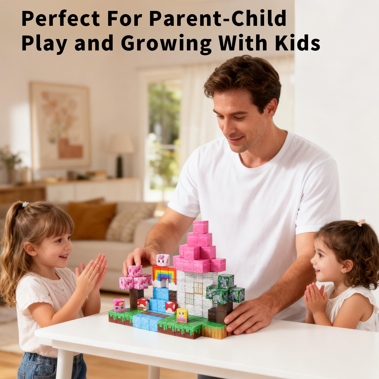 MEESHEEP Magnetic Blocks Unicorn Sakura Rainbow Cubes, Build Models Shown in Pictures, Sakura Rainbow 100pcs - Image 3