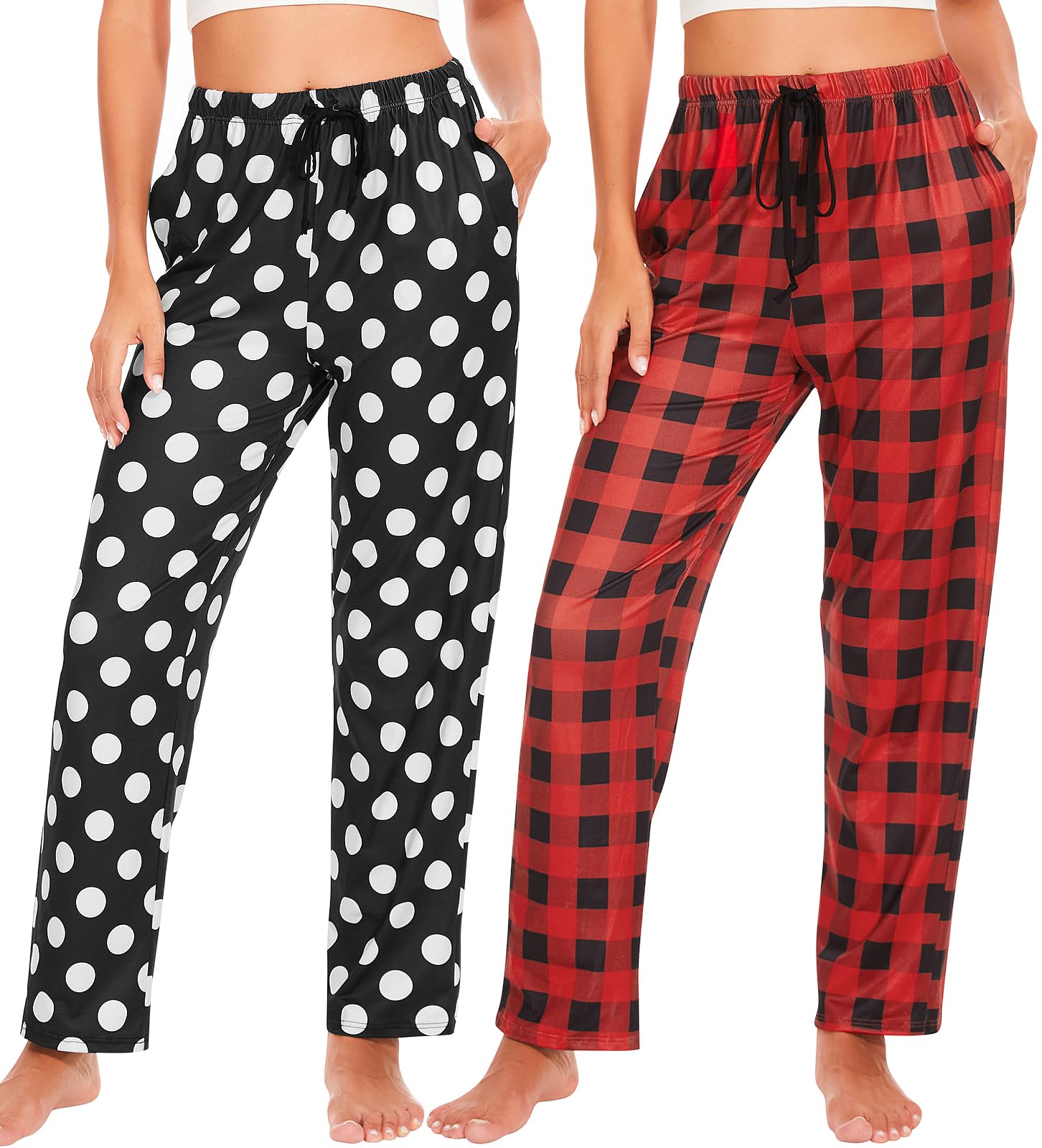 2 Pyjamahosen Damen Lang - Weite Beine Mit Taschen Rayon Stretch