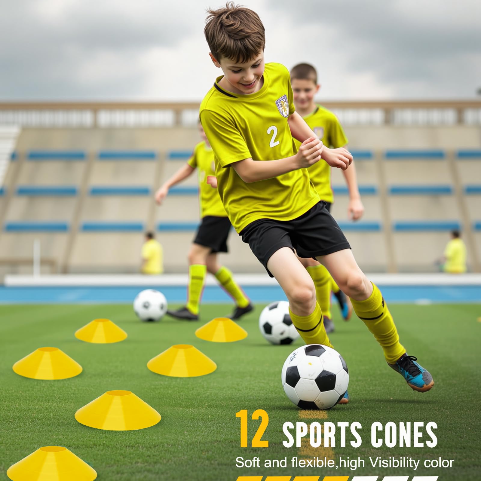 Juego de equipo de entrenamiento de velocidad de 20 pies, 12 conos de fútbol, 4 obstáculos, cuerda de saltar, paracaídas para correr, equipo de entrenamiento de fútbol para niños, jóvenes y