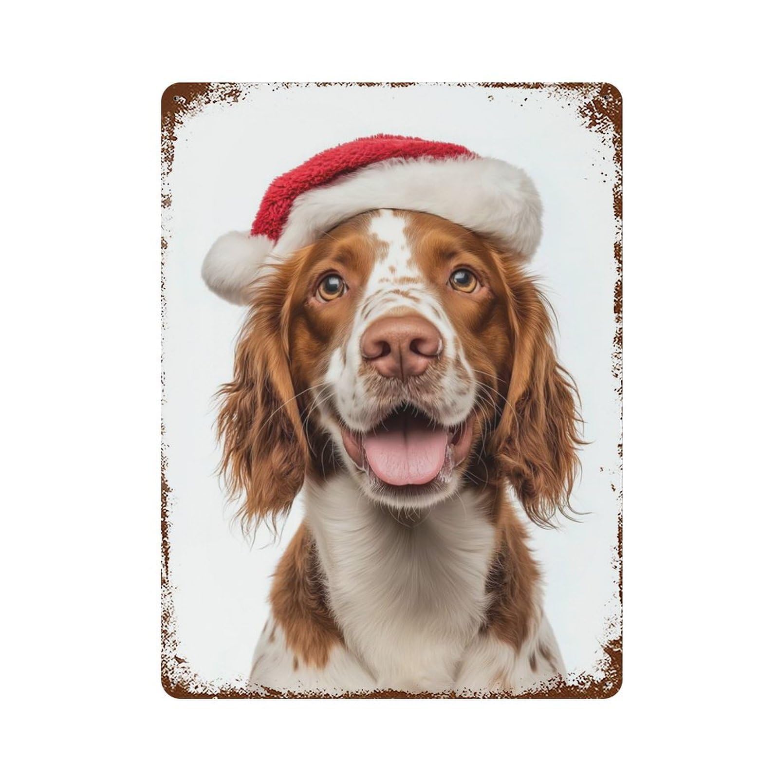 Welsh Springer Spaniel Dog with Santa Hat Portrait Rustic Tin Plaque 15.7"x11.8", Ideal for Shed, Workshop And Garage Wall Decor