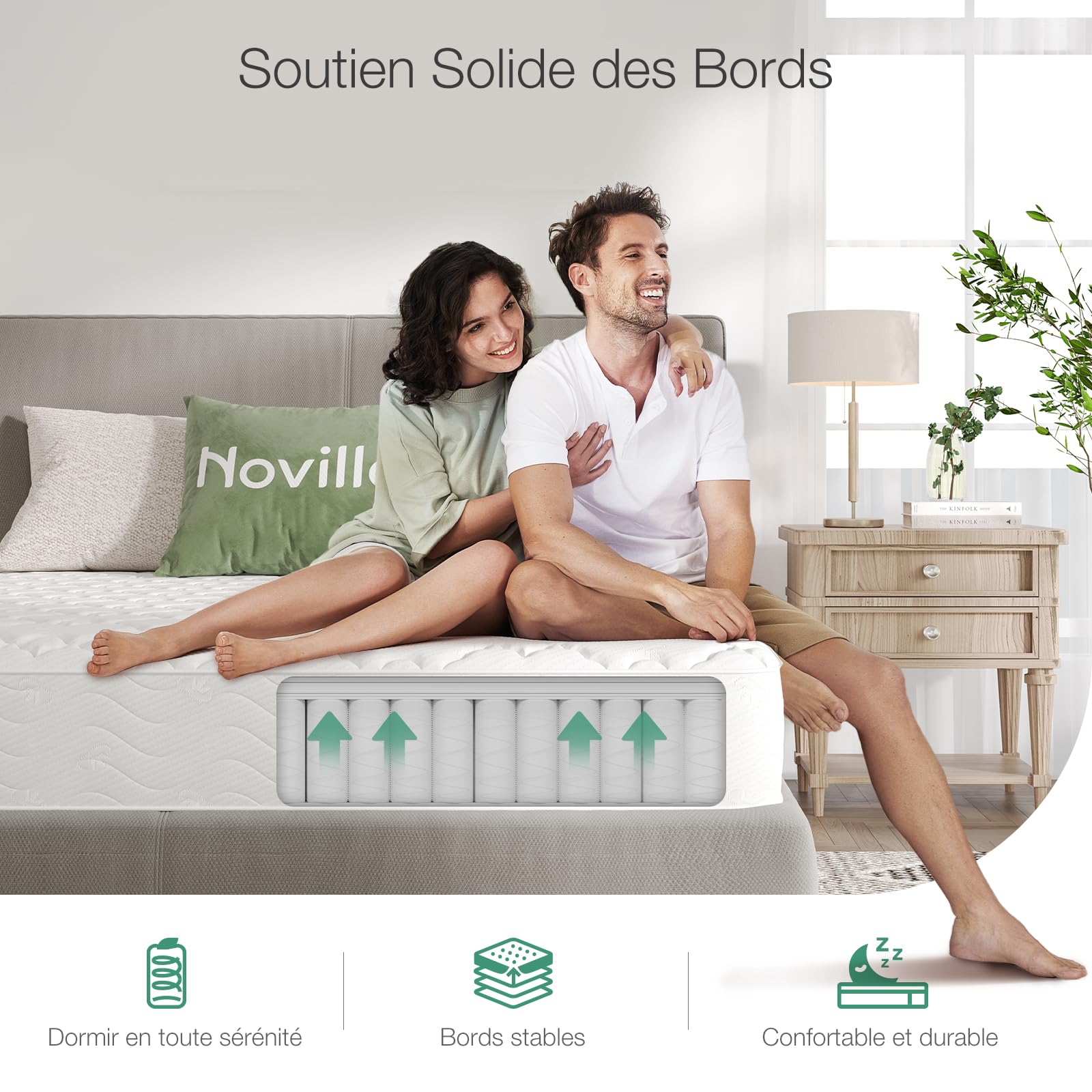 Novilla Matelas à Ressorts ensacés H3, 160x200 cm, 7 Zones, Mousse Confort - Certifié Öko-Tex CertiPUR-US - 20 cm