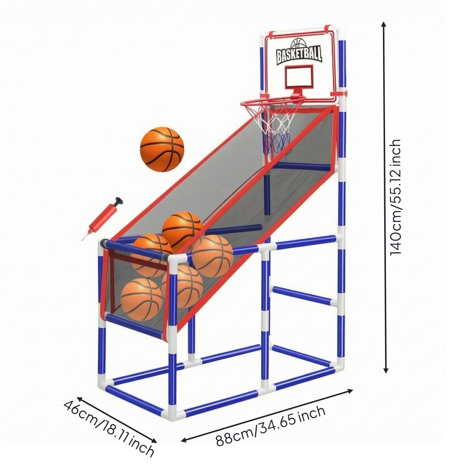 Set Baloncesto con Bomba Inflado | Compacto, Baloncesto con Soporte Inpendiente, Colores Vibrantes, para Patio