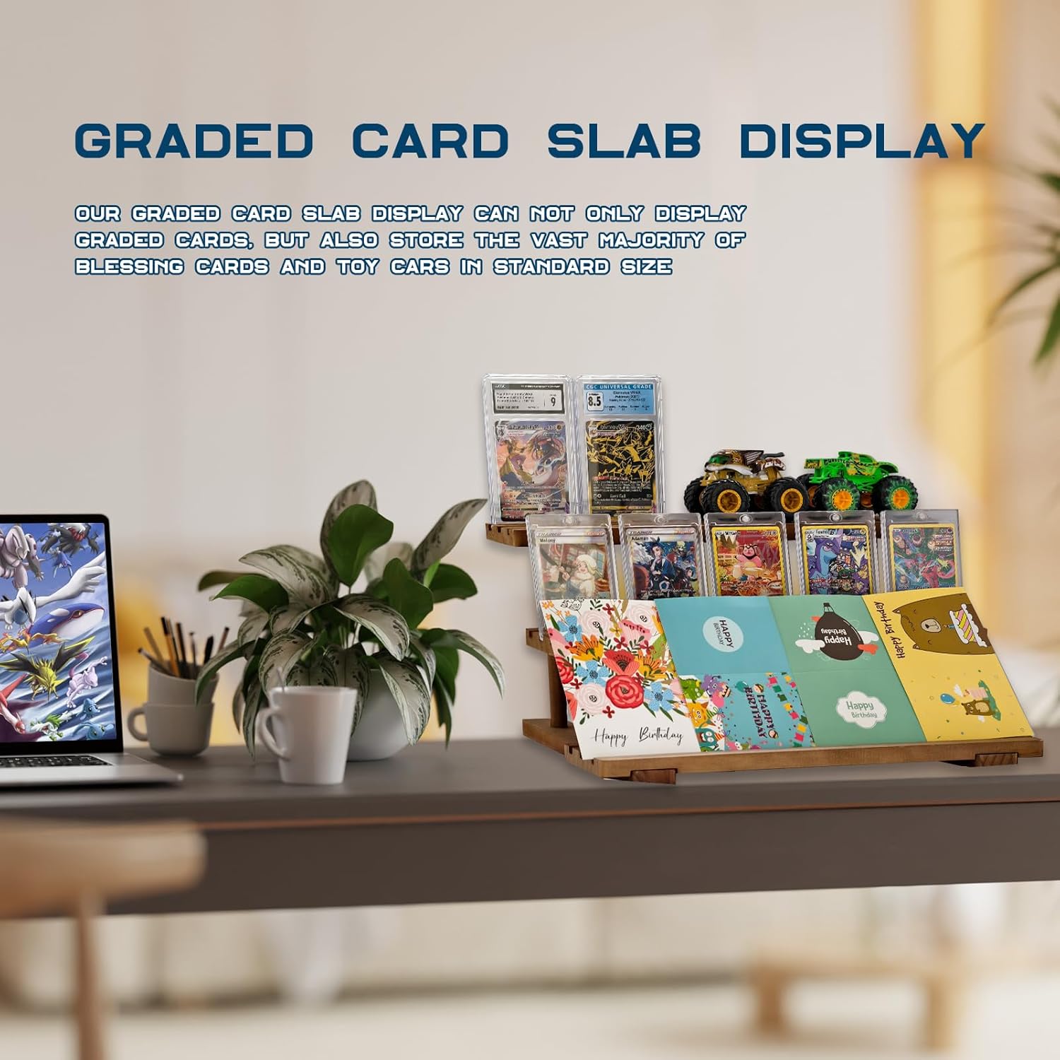 AAiphuwew Graded Card Slab Display, 3 Tiers Trading Sport Card Display Stand - Compatible with PSA, CGC, BGS Slabs