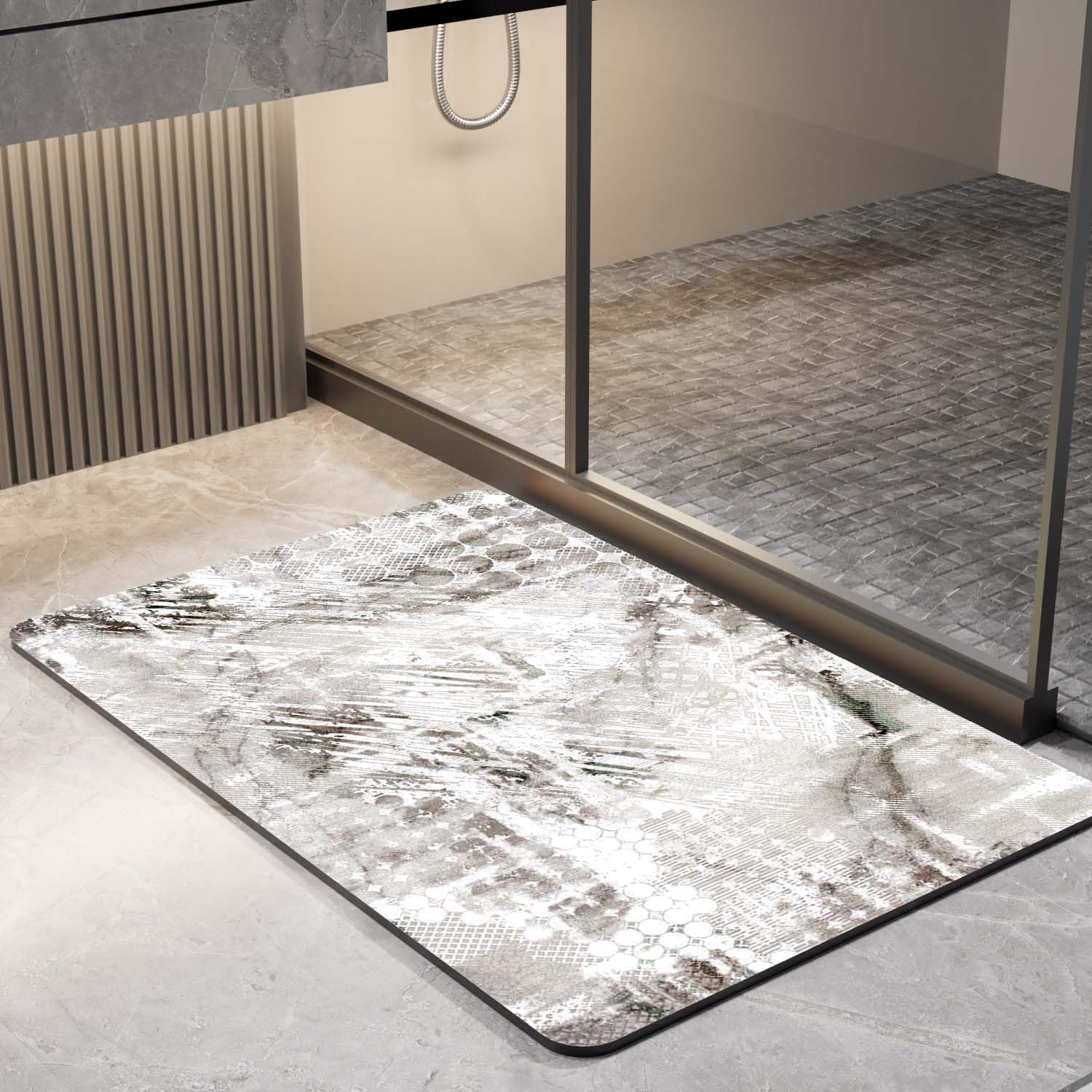 Alfombra Diatomita Baño 50x100cm,Alfombrilla de Baño Absorbente Antideslizante,para Bañera,Ducha,Estilo del Estampado Geométrico 1
