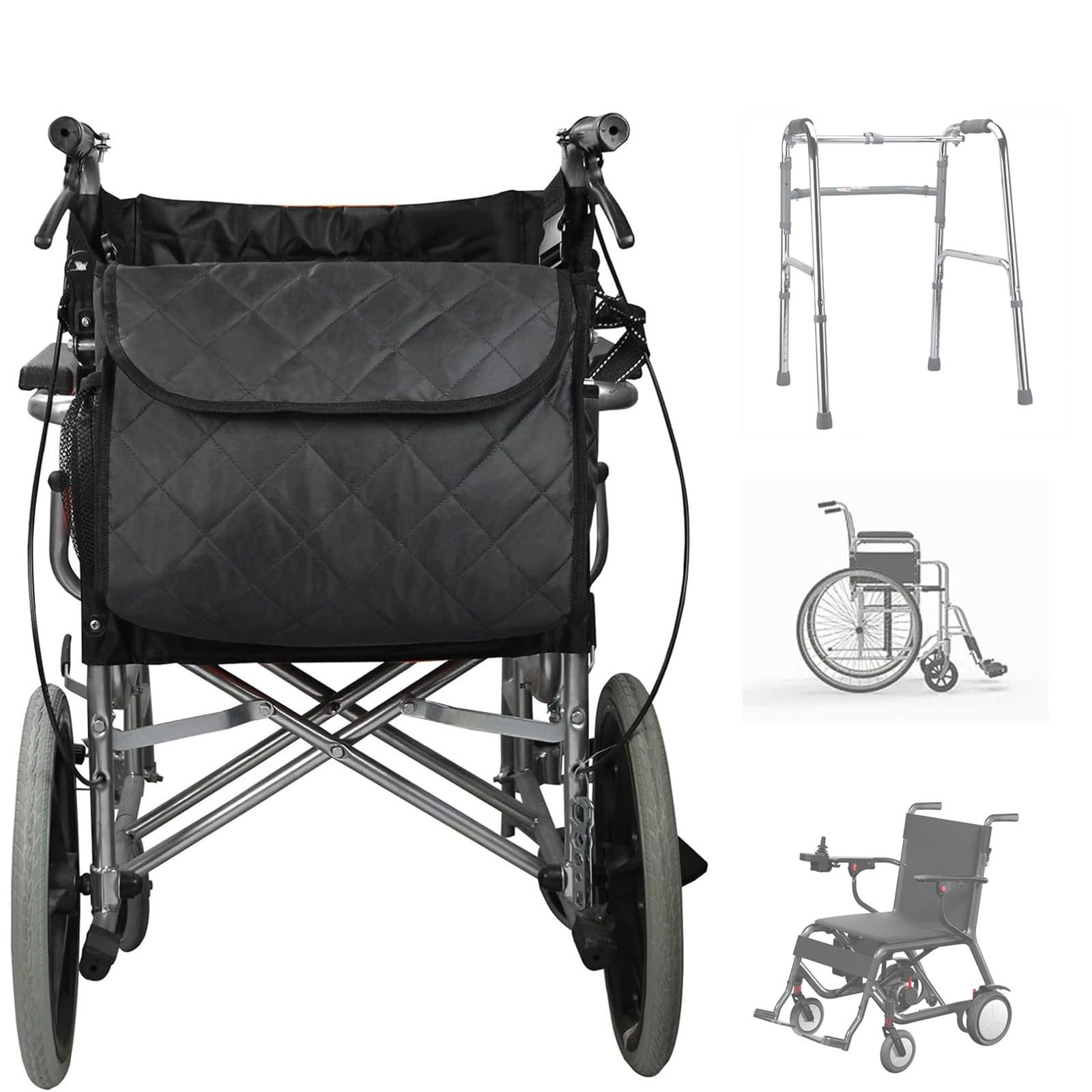 Bolsa Trasera para Silla de Ruedas, Bolsa Impermeable para Andador, Bolsa Universal para Andador, Bolsa para Andador, Para Sillas de Ruedas y Andadores, 39 x 29 x 15cm(Negro)