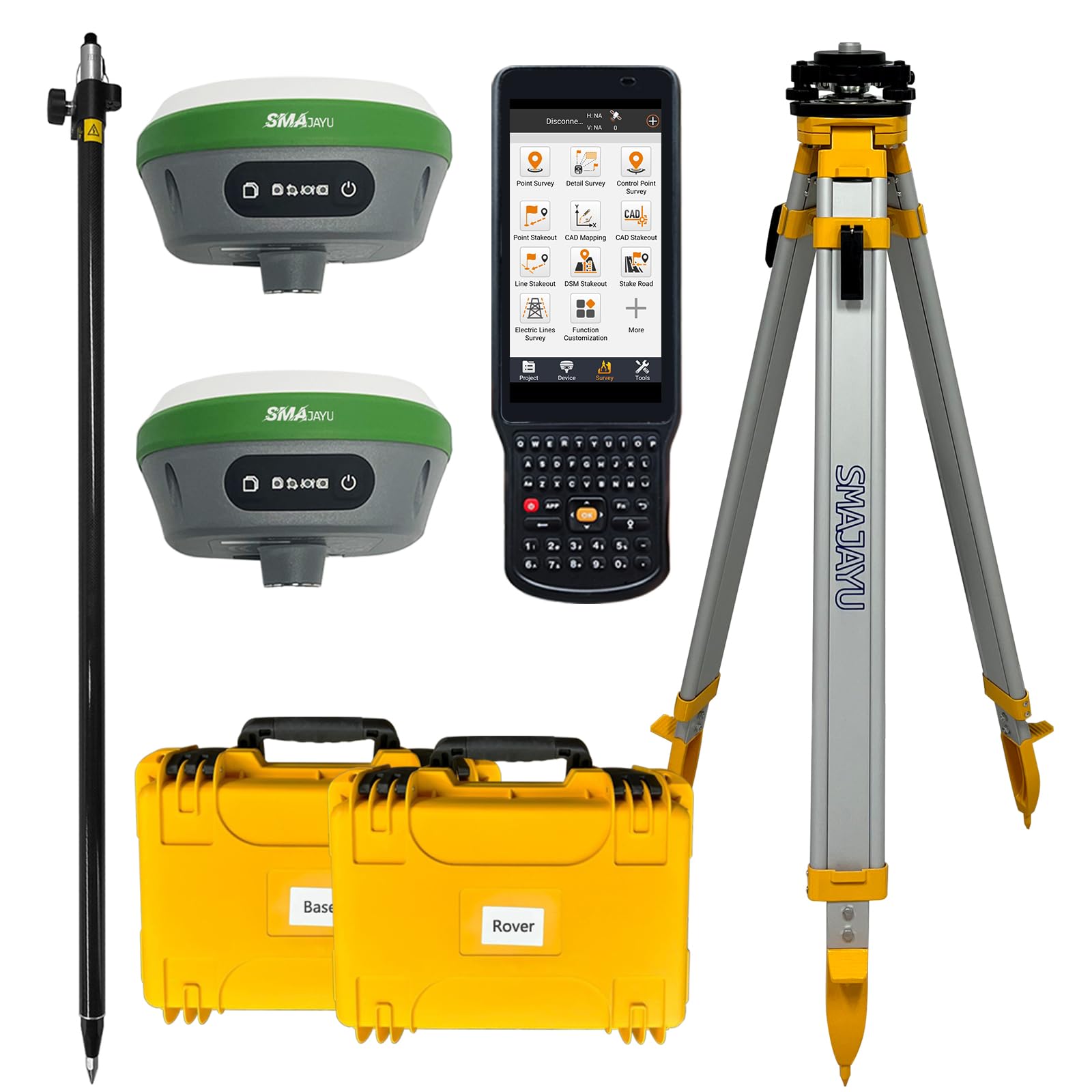 IMU RTK GPS Survey EQUIPEMNT 1cm Accuracy Kilometers Distance Between SMA26 PRO RTK Rover and RTK Base, 0-30° Tilt Surveying, NOAA Certificated (Include Tripod, Pole&Tribrach)