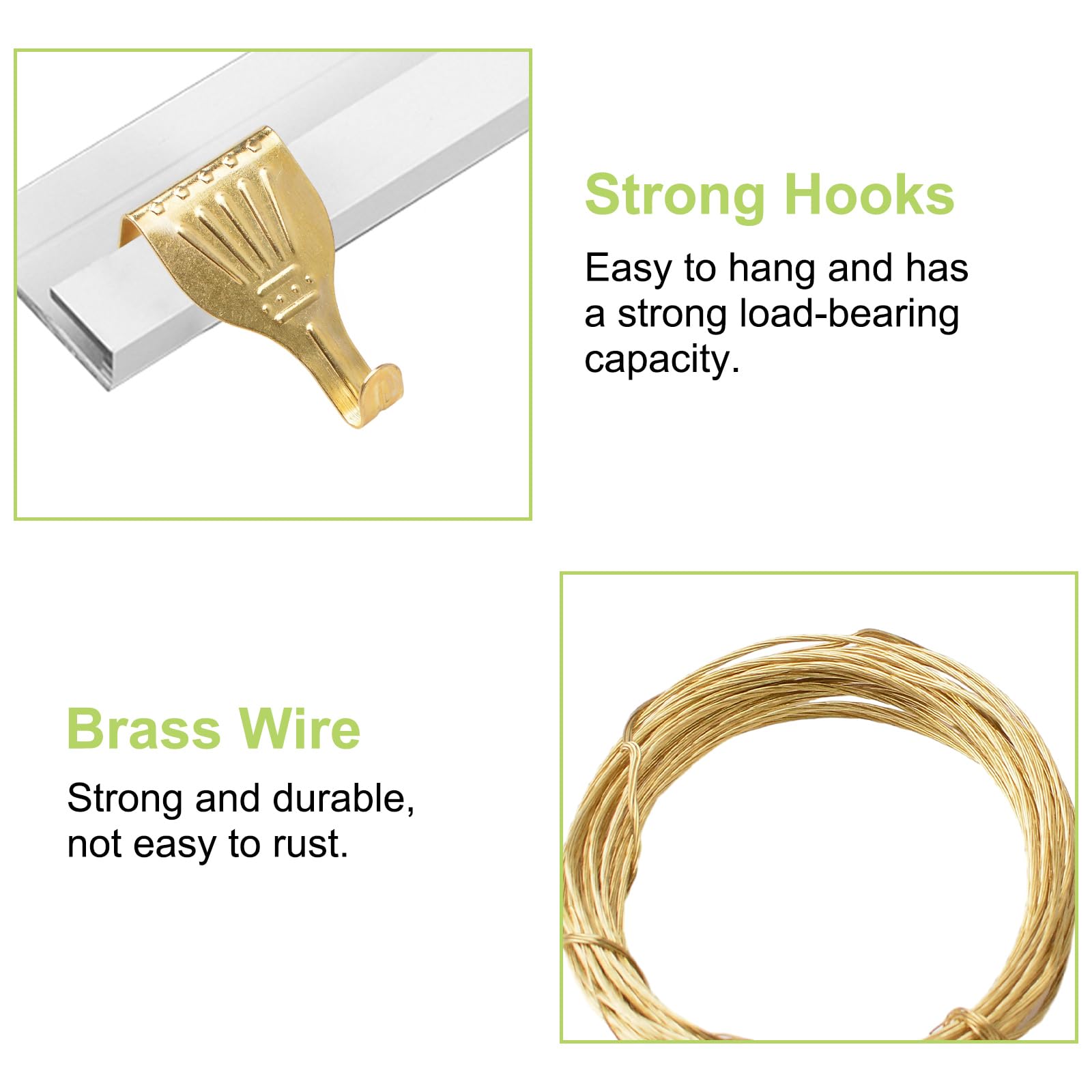 Picture Hanging Kit - Brass Hooks & Wires -4