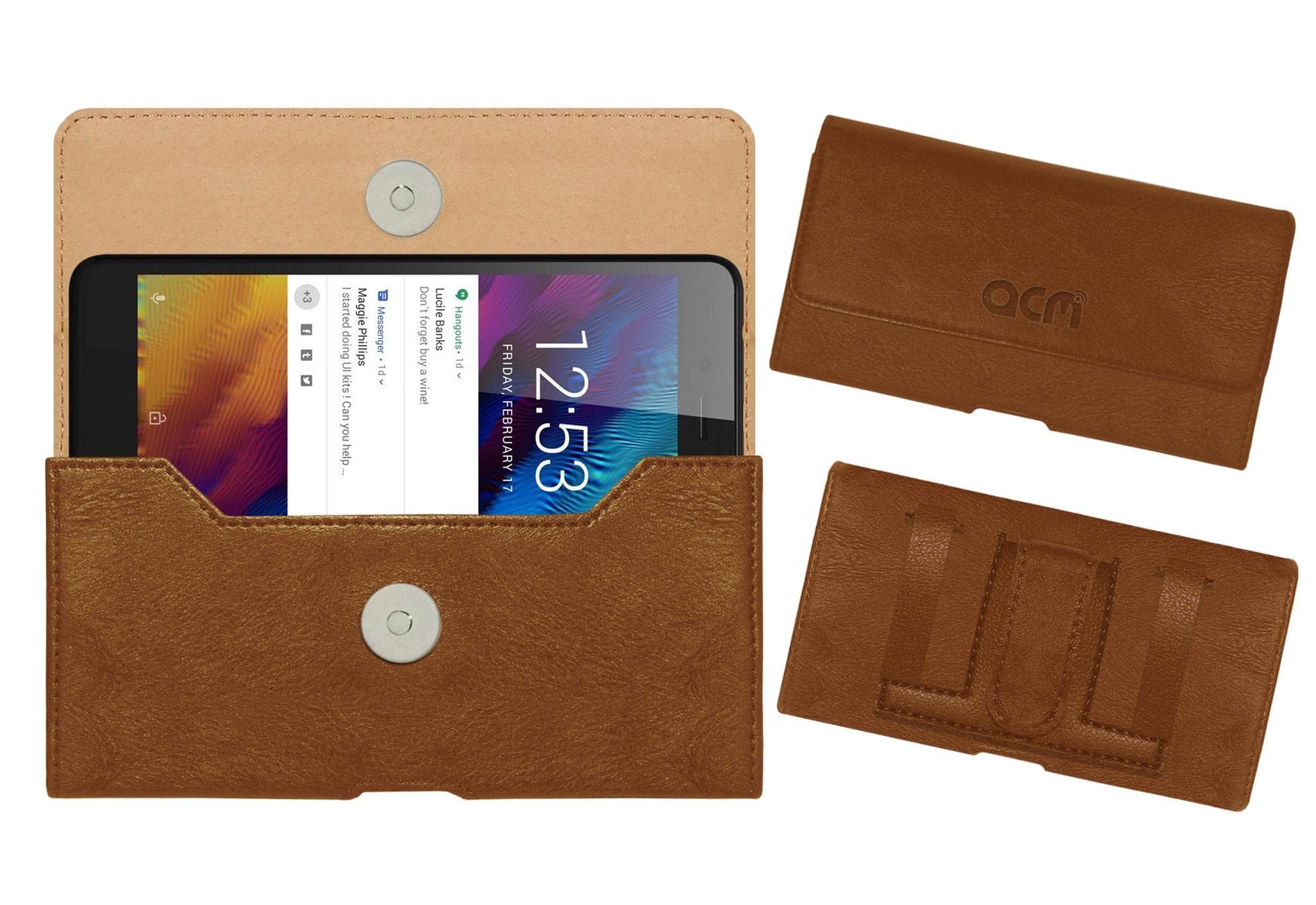 Acm Leather Belt Holster Case Compatible with Kult Gladiator Mobile Cover Clip Gold