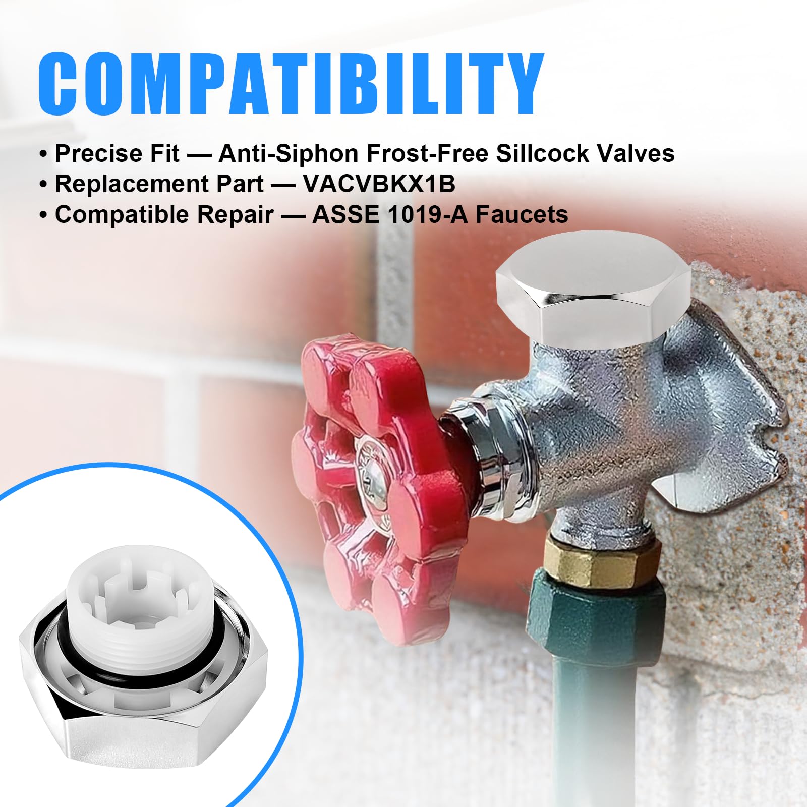VACVBKX1B Kit de réparation de disjoncteur d'aspirateur compatible avec ASSE 1019-A extérieur anti-siphon sans givre robinet robinet tuyau robinet