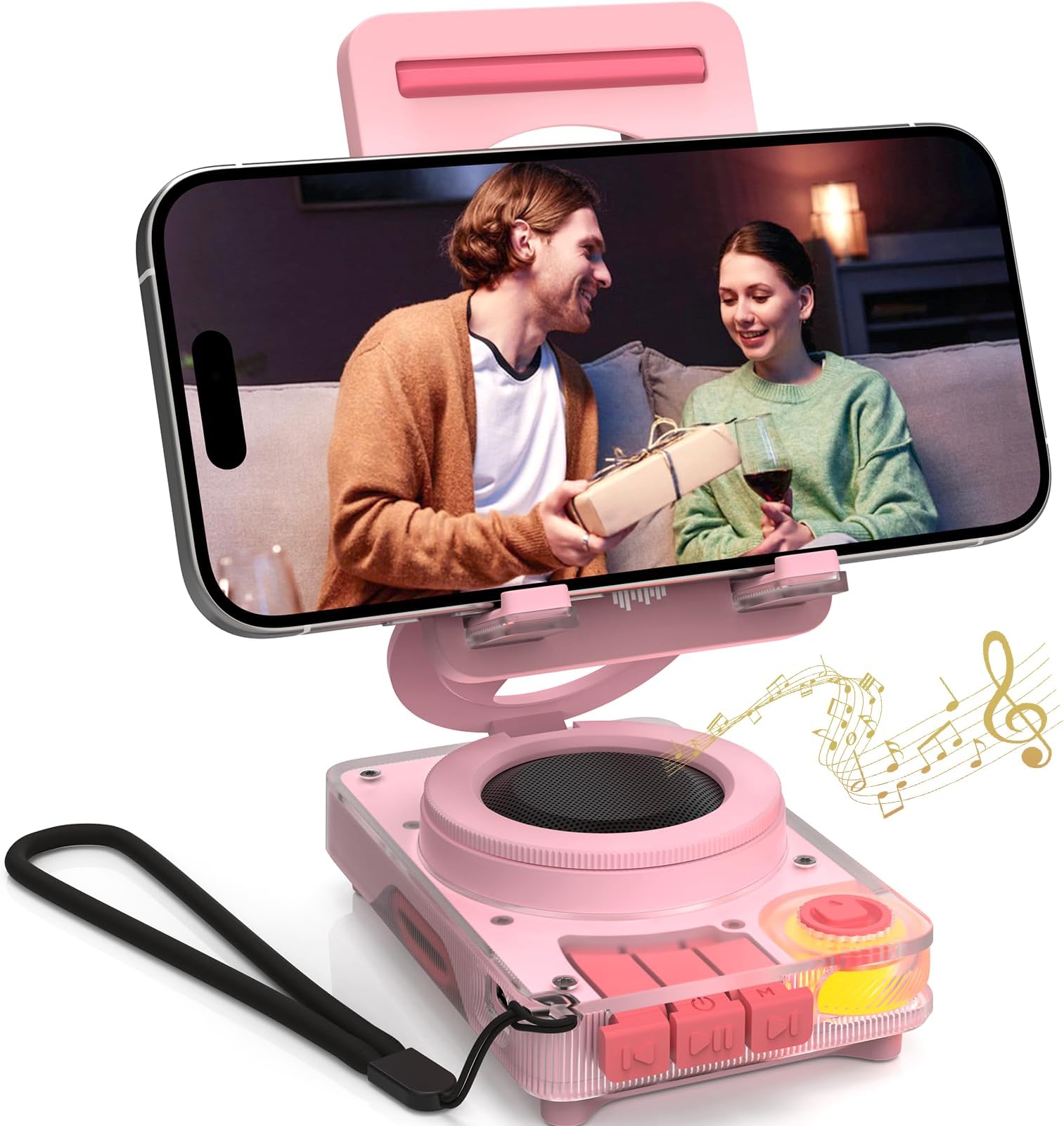 ANCwear Bluetooth Speaker Phone Stand for Desk, Portable Wireless Speaker with Adjustable Cell Phone Holder, Bluetooth 5.4 Audio Stand with TF Card Slot for Kitchen Bedside, Cool Tech Gift (Pink)