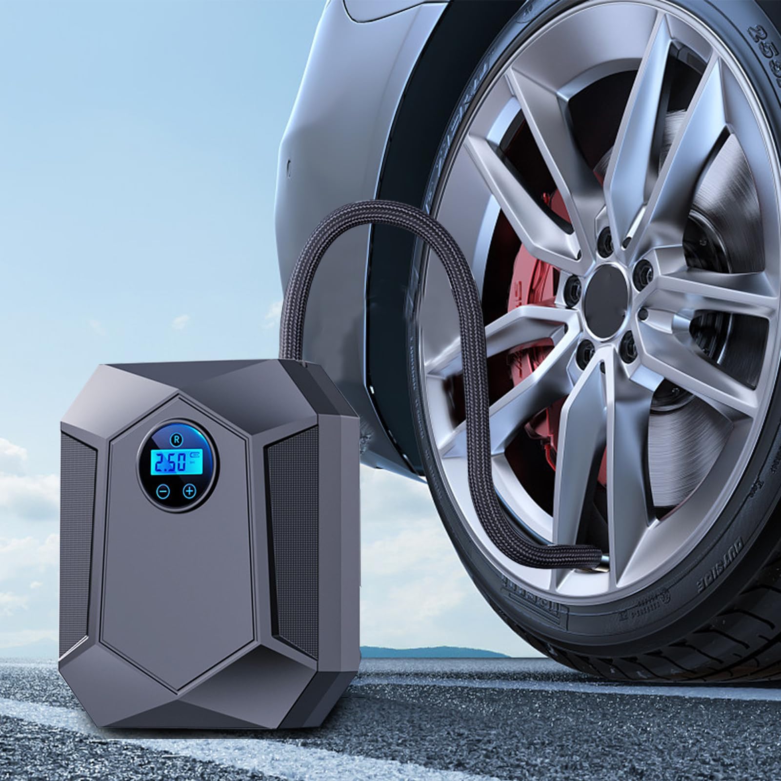 Esposizione digitale multifunzionale del compressore d'aria portatile | Gonfiatore per pneumatici Pompa portatile per viaggi pendolari gite in famiglia brevi viaggi garage moto basket