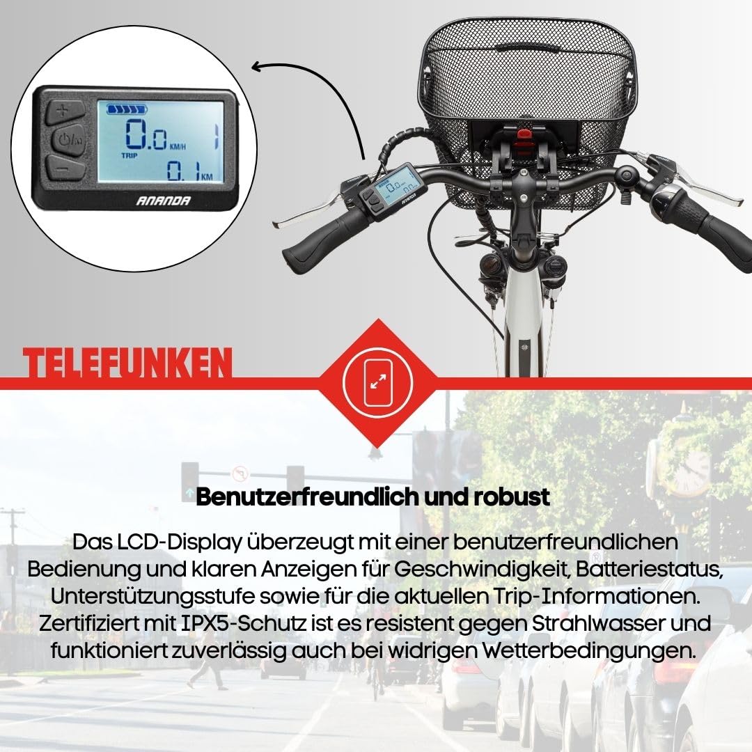 TELEFUNKEN E-Bike für Damen & Herren 28 Zoll | Elektrofahrrad E-Citybike | Frontmotor 250 W | City Pedelec | 36 V / 374,4 Wh Li-Ion Akku | 7-Gang Nabenschaltung + Rücktritt | Straßenzulassung | RC840