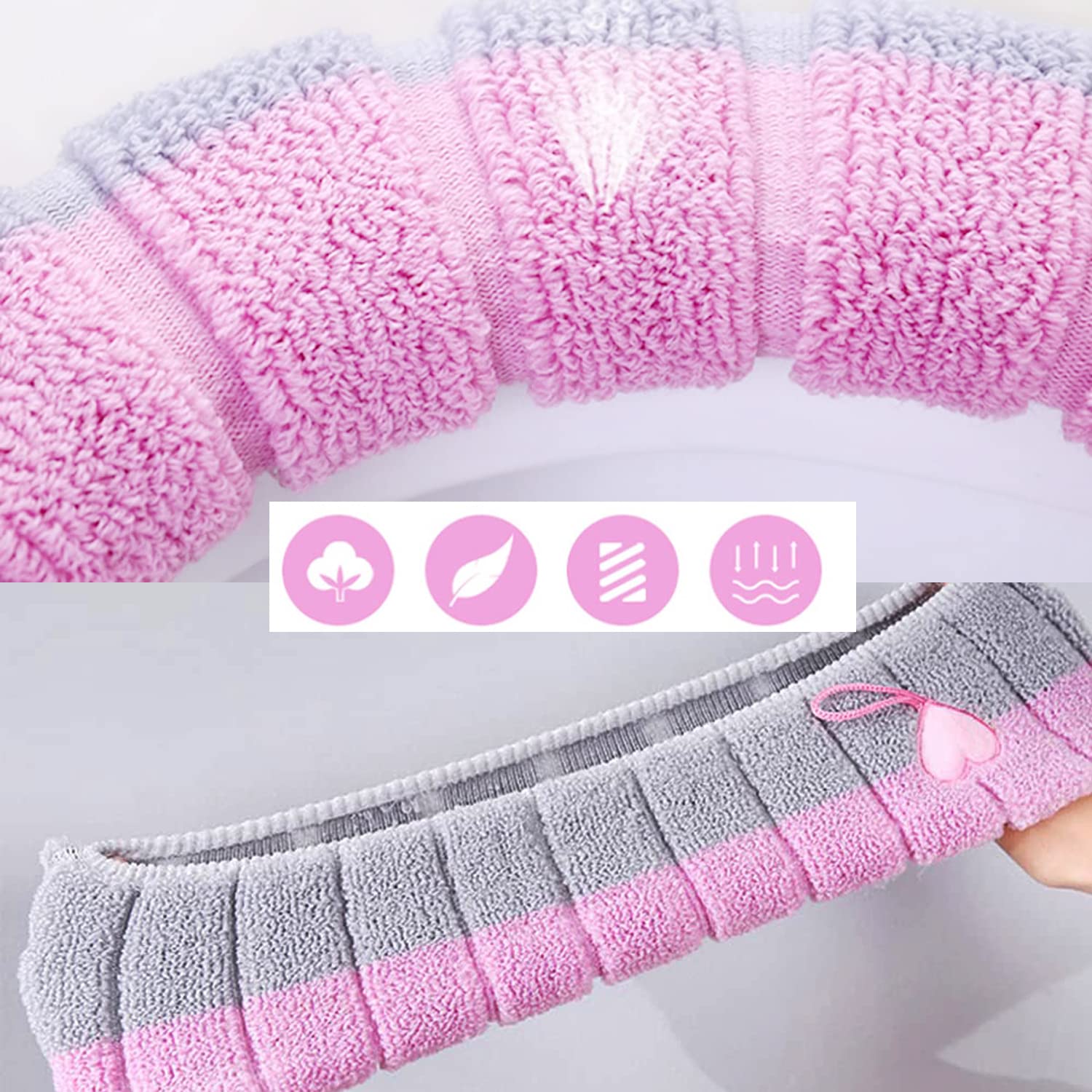 Almohadilla para Asiento de Inodoro Fundas para Asiento de Inodoro con Asa Funda Suave para Tapa de Inodoro del Baño Cojín Más Grueso Elástico Lavable Tamaño Universal (Dos Tonos)