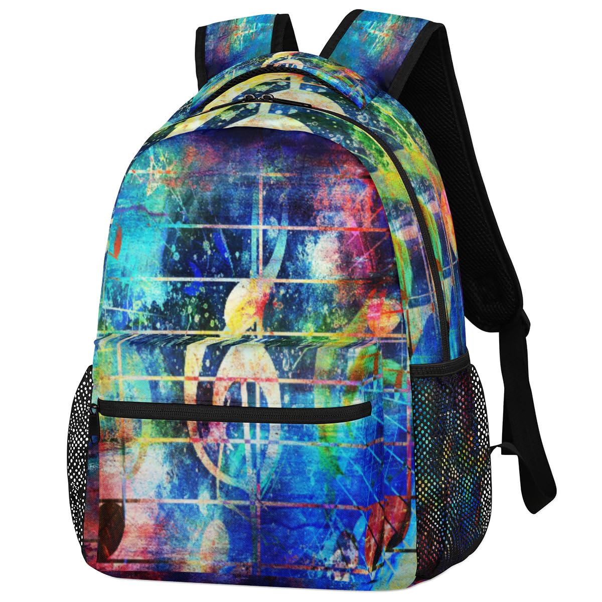 Abstrakter bunter Noten-Rucksack für Jungen, Mädchen, Männer, Frauen, Musiknoten-Rucksack, Schule, Büchertasche, Wandern, Reisen, Laptop, lässiger Tagesrucksack, farbig, Medium