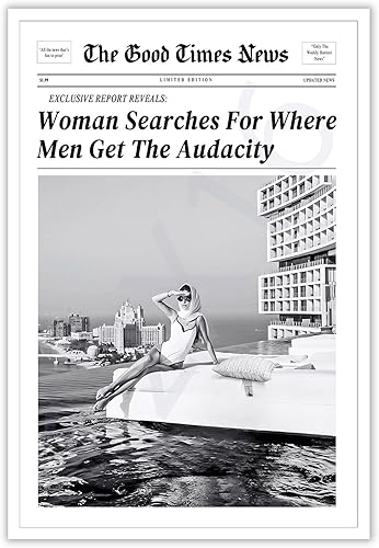 Miniatura 1 de Lienzo retro del New York Times para pared, diseño de mujer que busca dónde los hombres obtienen la audacia, pósteres vintage en blanco y negro,