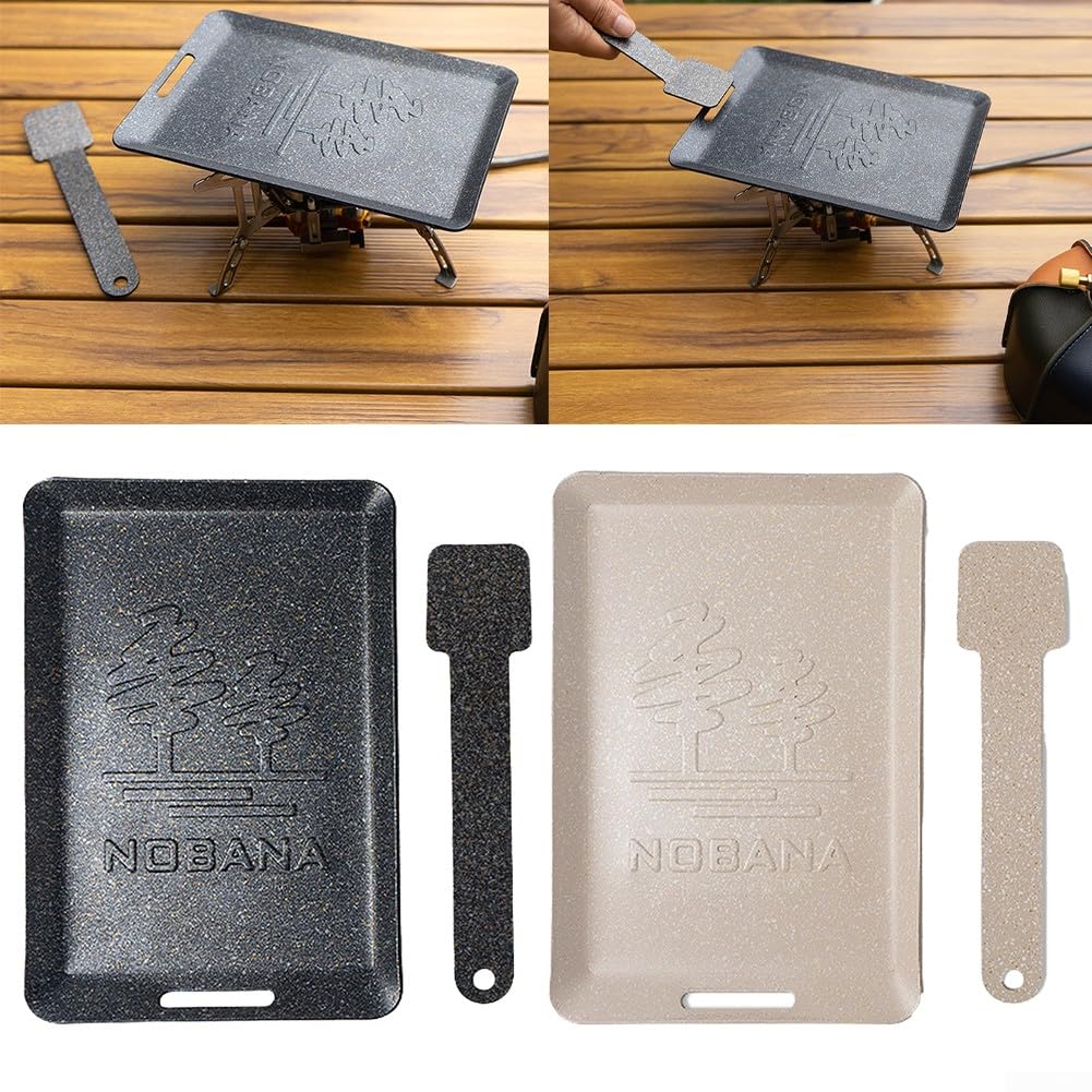 Plaque de cuisson carrée en acier inoxydable à dessus plat pour barbecue Mini barbecue Grill Teppanyaki pour le camping (Noir)