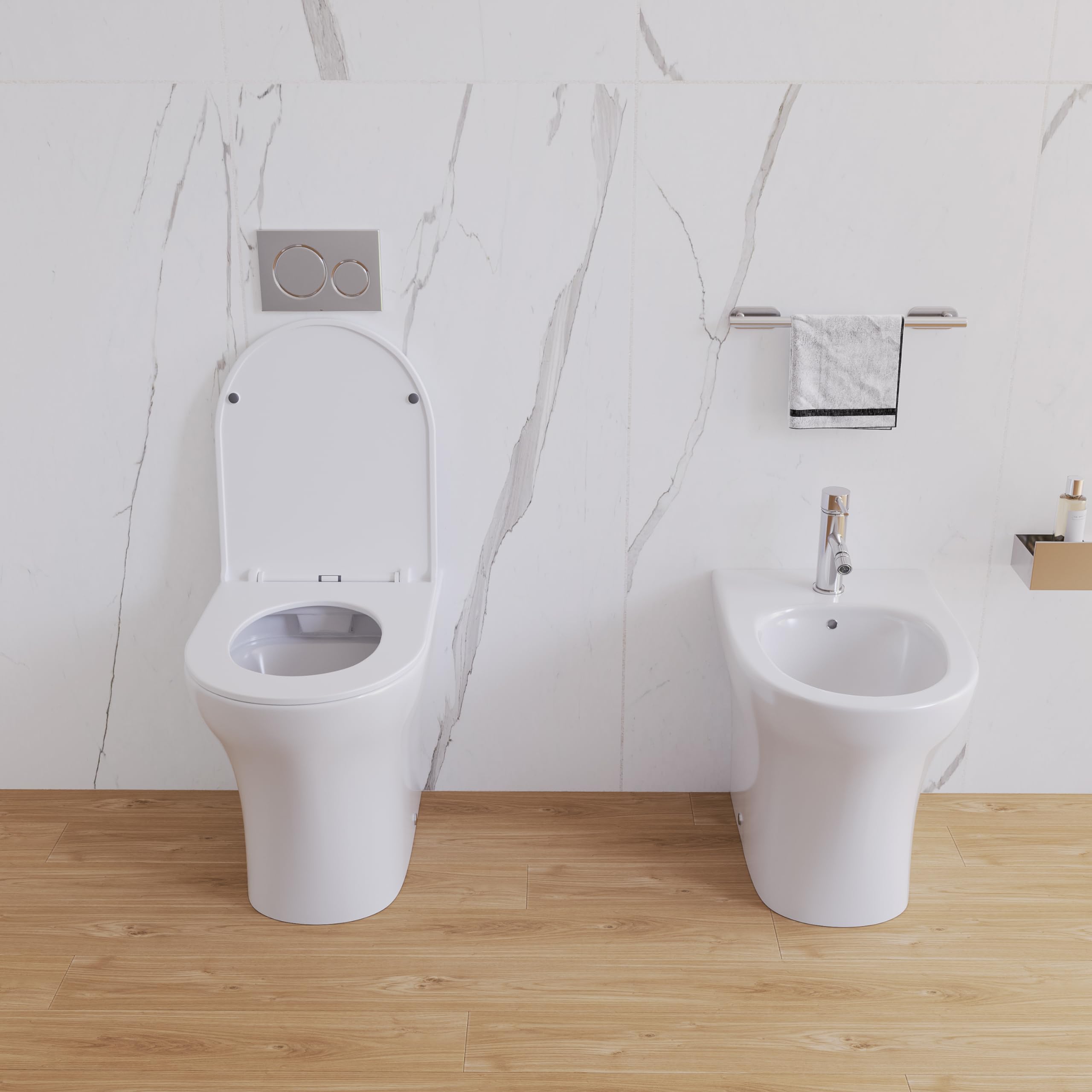 Sanitaires en Céramique Filomuro Vase Bidet Rimless Blanc Brillant Siège Soft-close Fermeture Ralentie Mod. Nassau