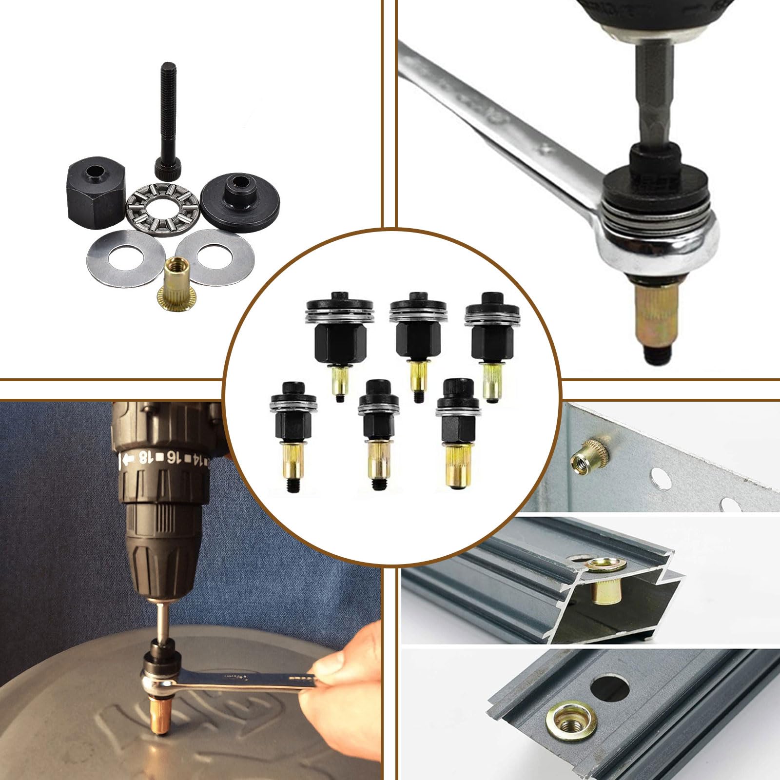 6 Pièces Écrous à tête de Rivet à Main, Riveteuse Pneumatique Kit