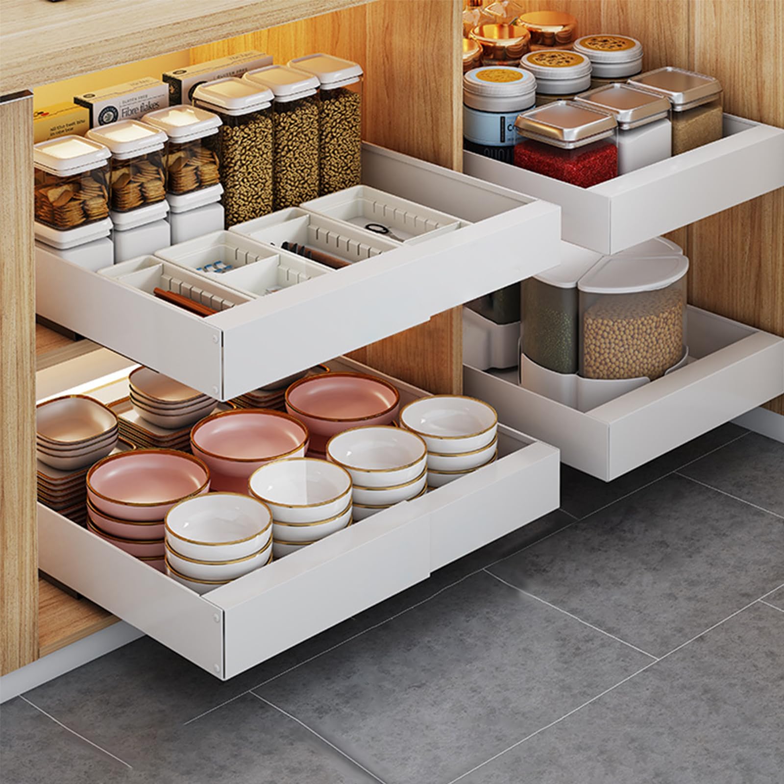 ANTOLE Kitchen Storage Organizer,No Punching Heavy Duty Pull Out Cabinet Drawer Under Cabinet Placing Dishes,Spices or Loose Items and keeping Them Neat or Drained