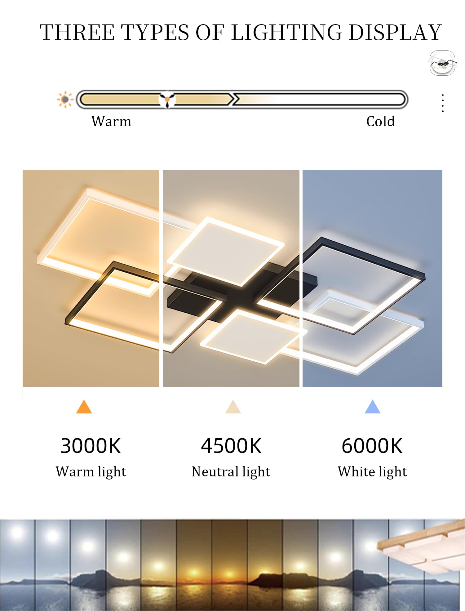 Czarna prostokątna lampa sufitowa LED 110W zregulacją i pilotem Metalowa lampa sufitowa do oświetlenia wnętrz Półwpuszczana lampa sufitowa Odpowiednia do salonów,sypialni innych (Czarny, Duży)