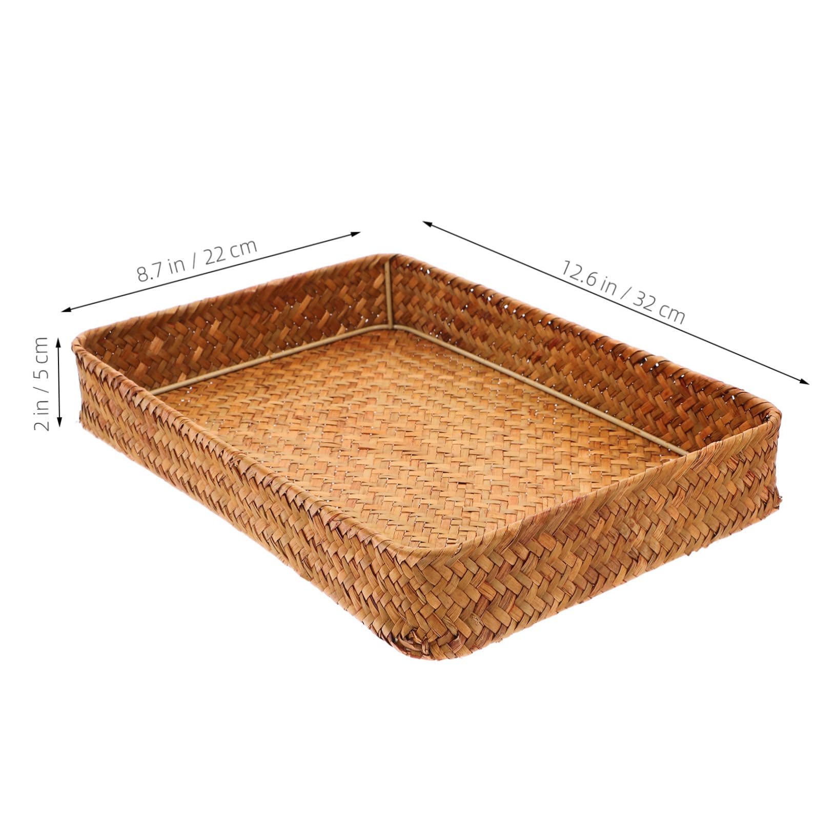 GRIRIW Braided Fruit Bowl Countertop Tray Woven Storage Bin Rectangular Woven Basket Rattan Bin with Handle Hand- Woven Rattan Tray Kitchen Fruit Tray Rattan Storage Basket Grass Khaki