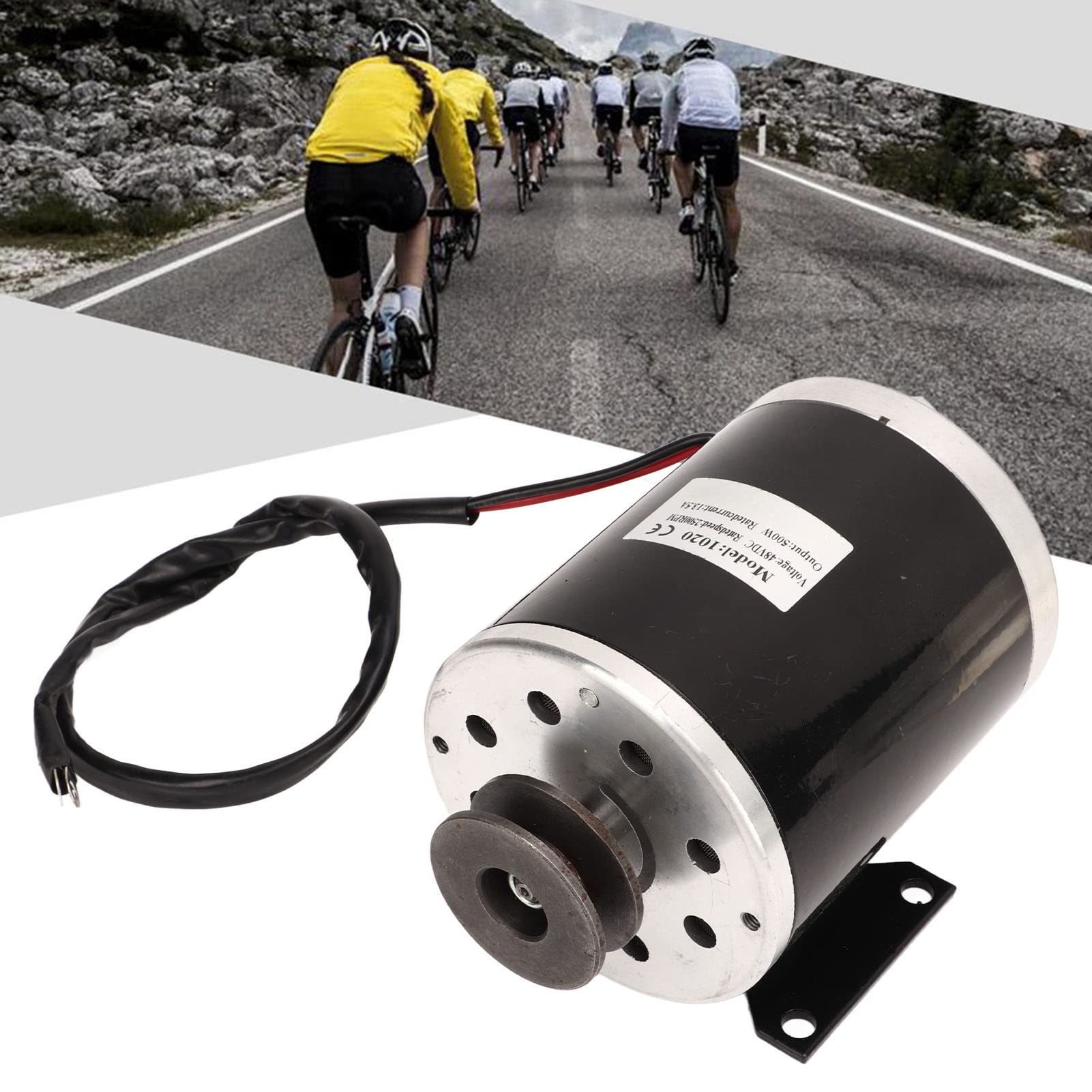 Motor de polea eléctrica de 500W y 48V, motor de CC cepillado de aleación de aluminio, diseño de polea de correa de bajo ruido y alta potencia para bicicleta eléctrica, scooter,